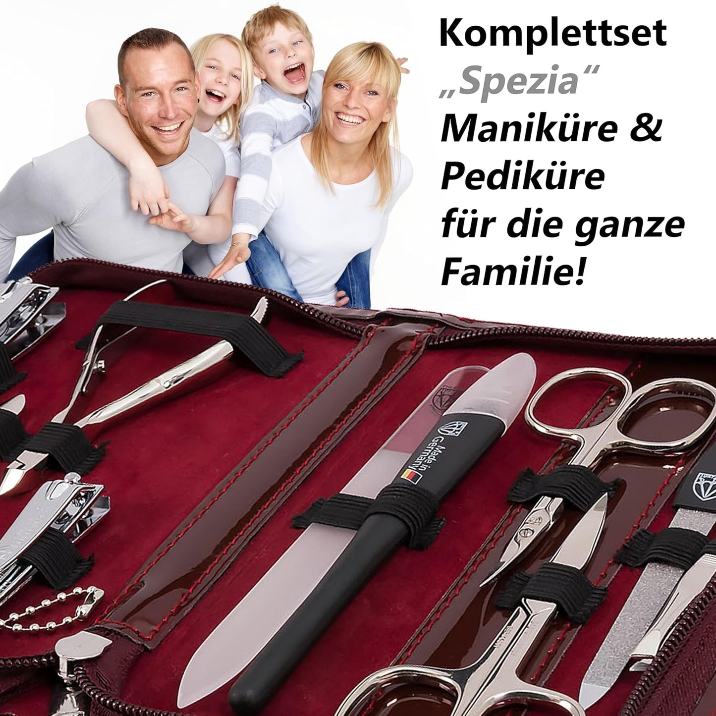 10-teiliges Spezia Maniküre Set, Weinrot - Kunstleder