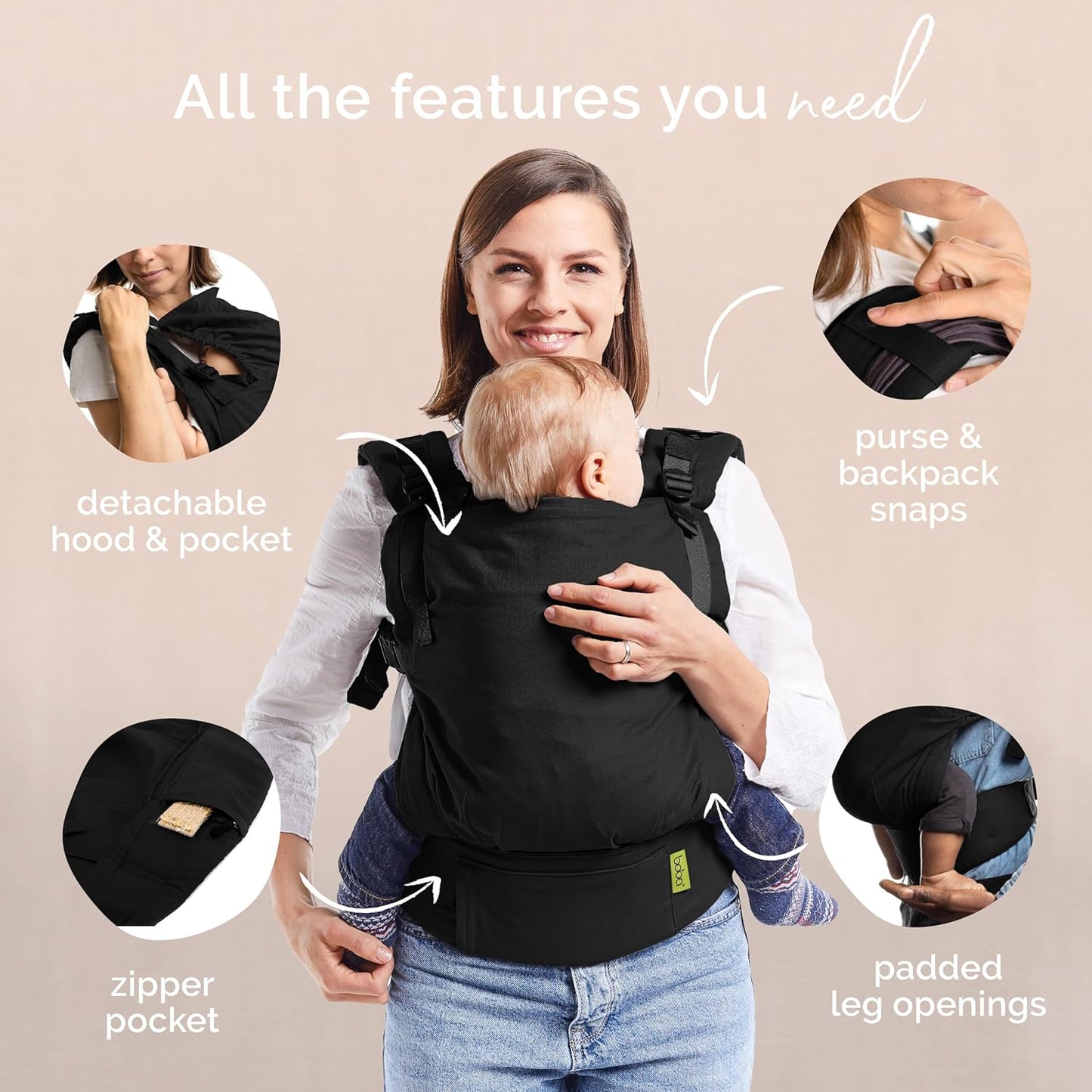 Babytrage für Neugeborene (3-20kg), Black Beauty 1 Count