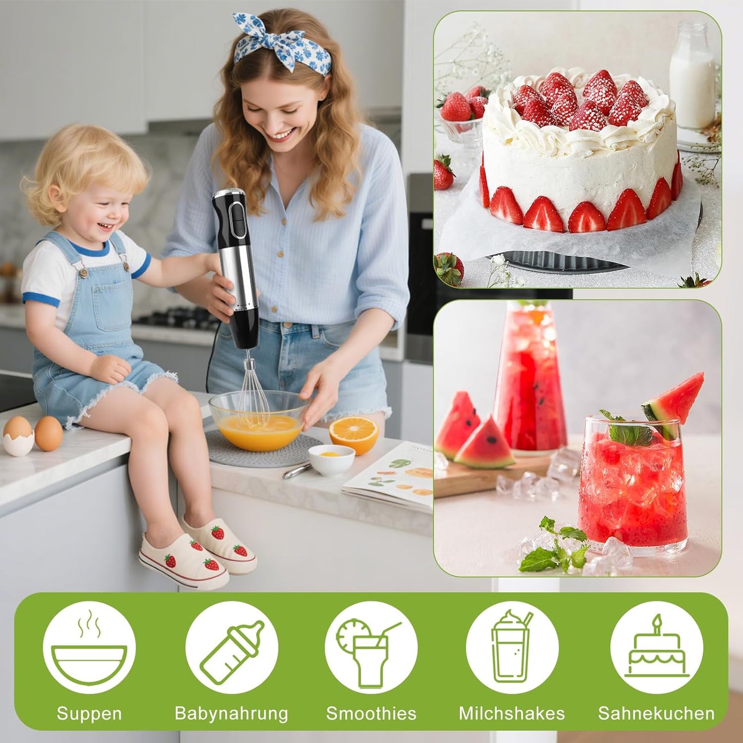 4-in-1 Elektrischer Stabmixer mit Zubehör-Set