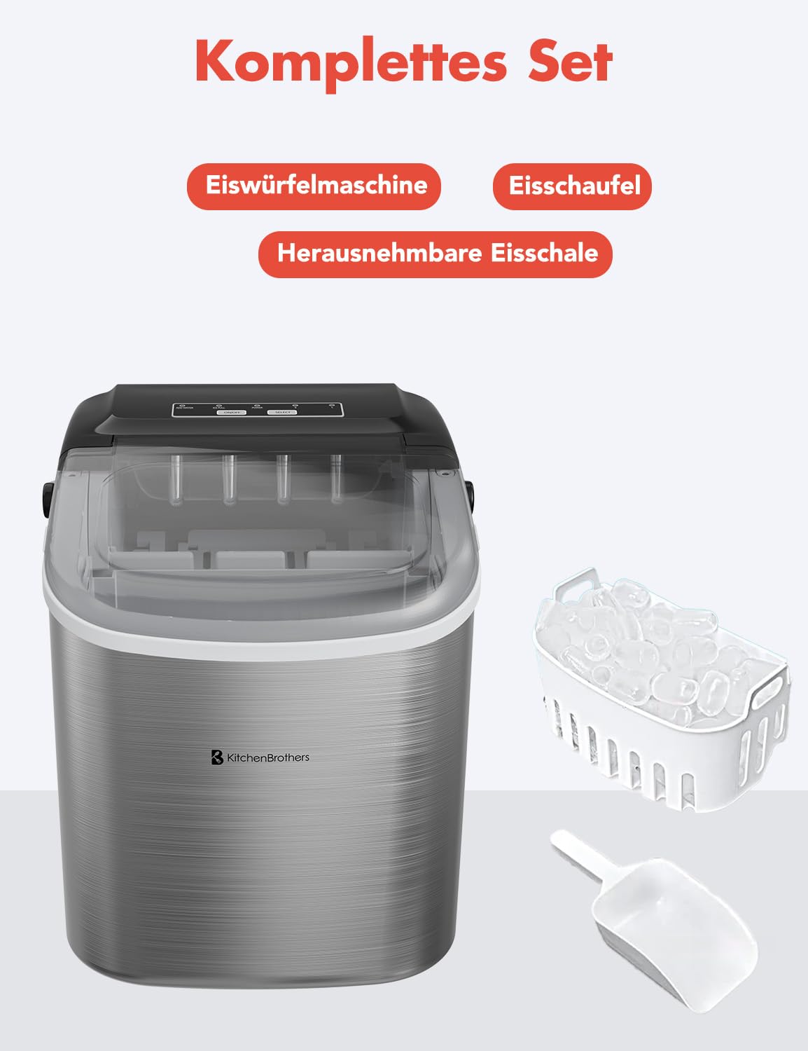 Eiswürfelmaschine mit Ice Crusher Funktion, Silber