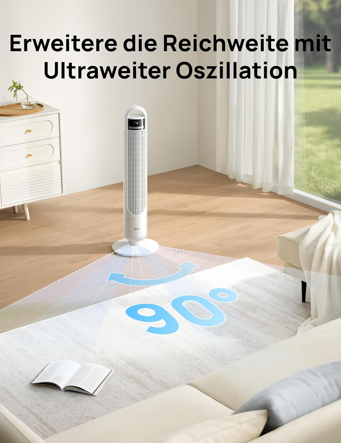Smart Turmventilator mit App-Steuerung, Weiss 91.5cm