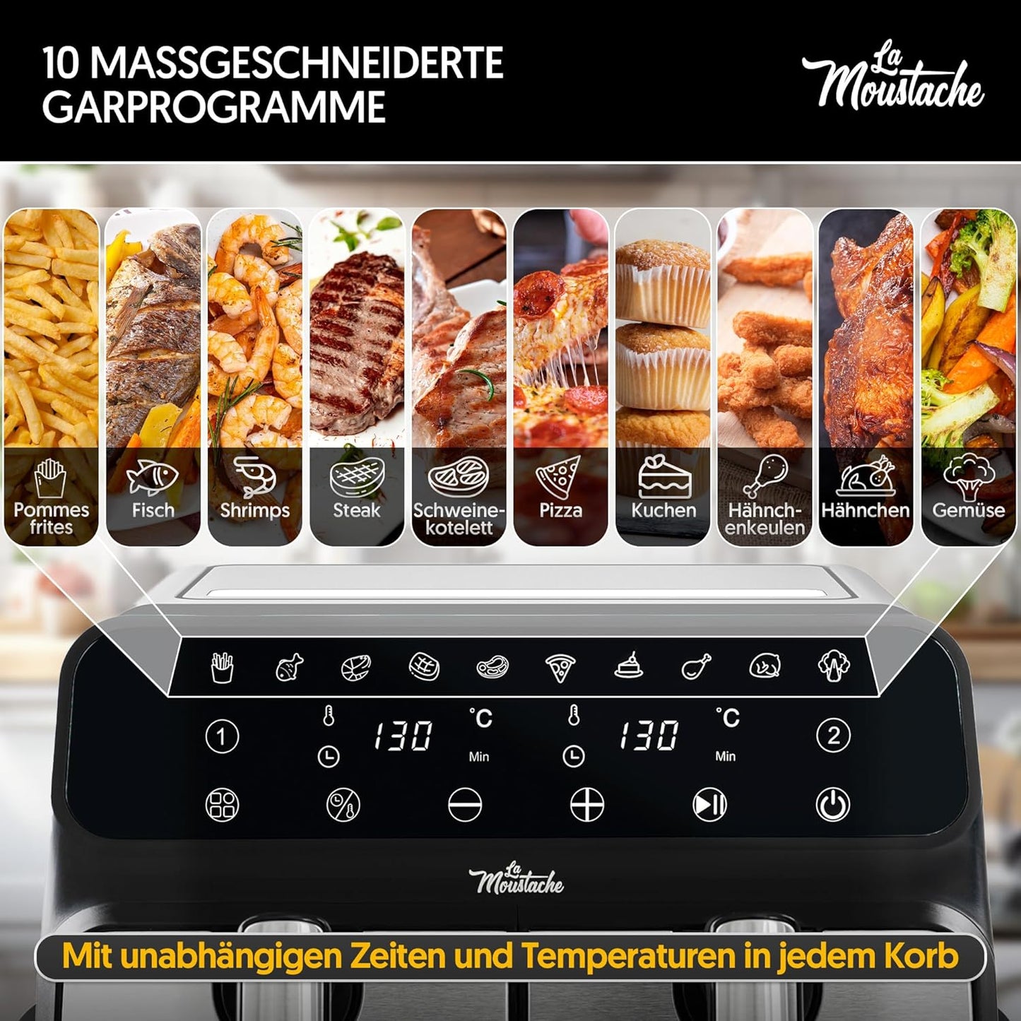 Heissluftfritteuse XXL DuoFry mit 2 Fächern, 8L, 8L Grau - Duofry