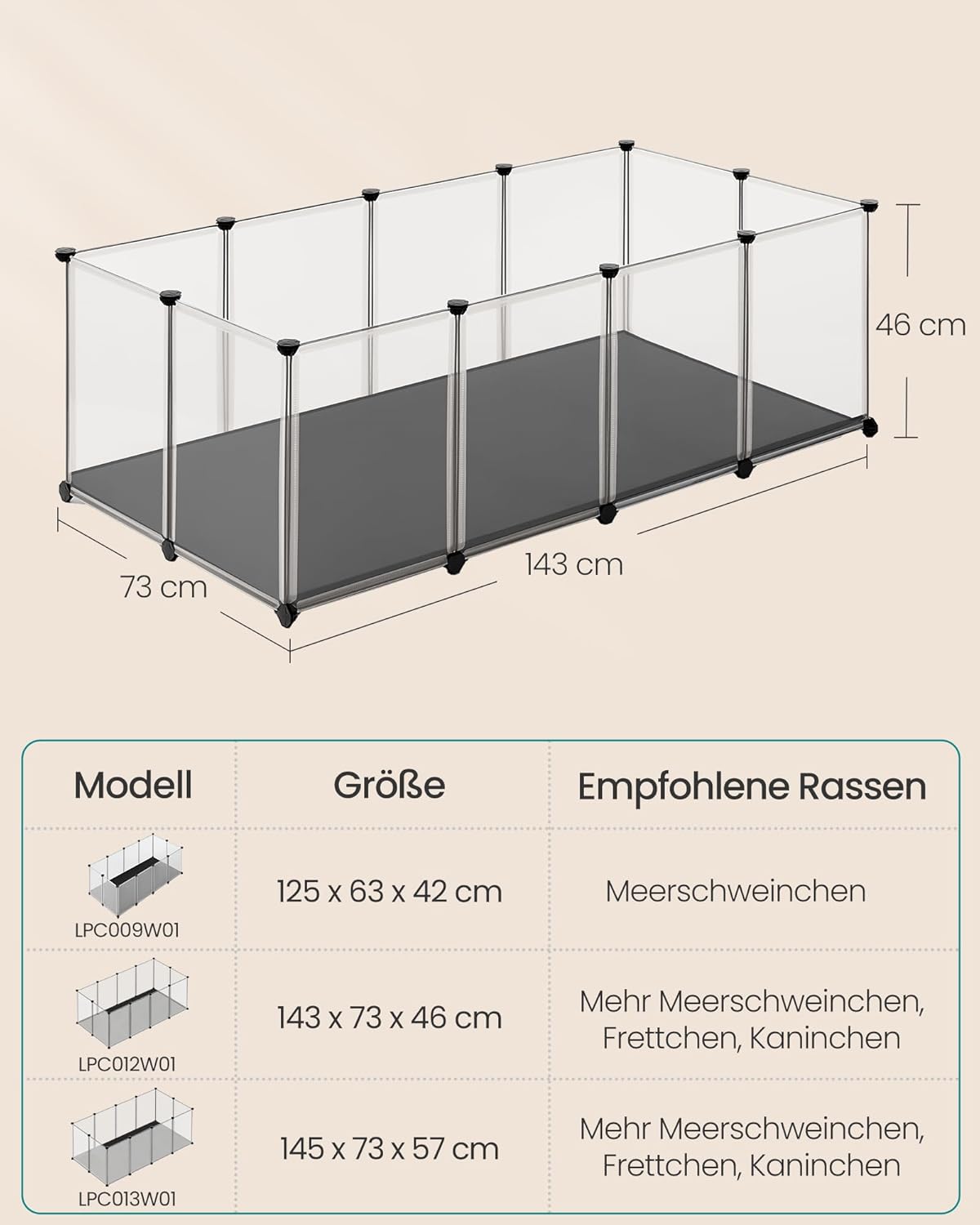 Kleintiergehege mit Bodenplatten (143 x 73 x 46 cm), M (143 x 73 x 46 cm)
