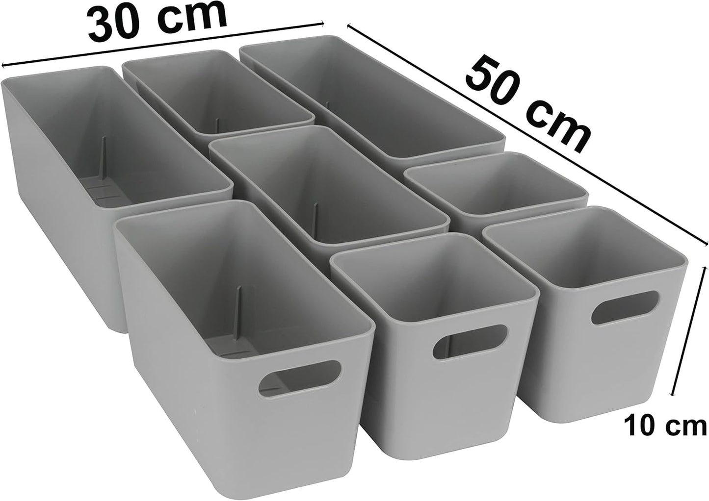 8-teiliges Organizer-Set für Schubladen, Grau 8 Teile - 30x50cm