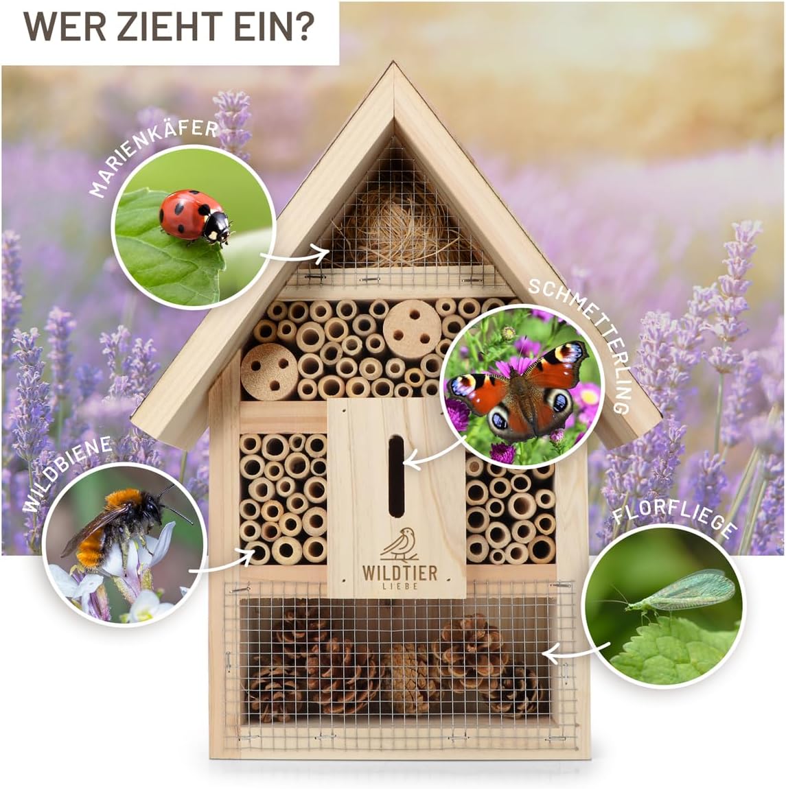 Insektenhotel aus Massivholz mit Lockstoff, Insektenhotel