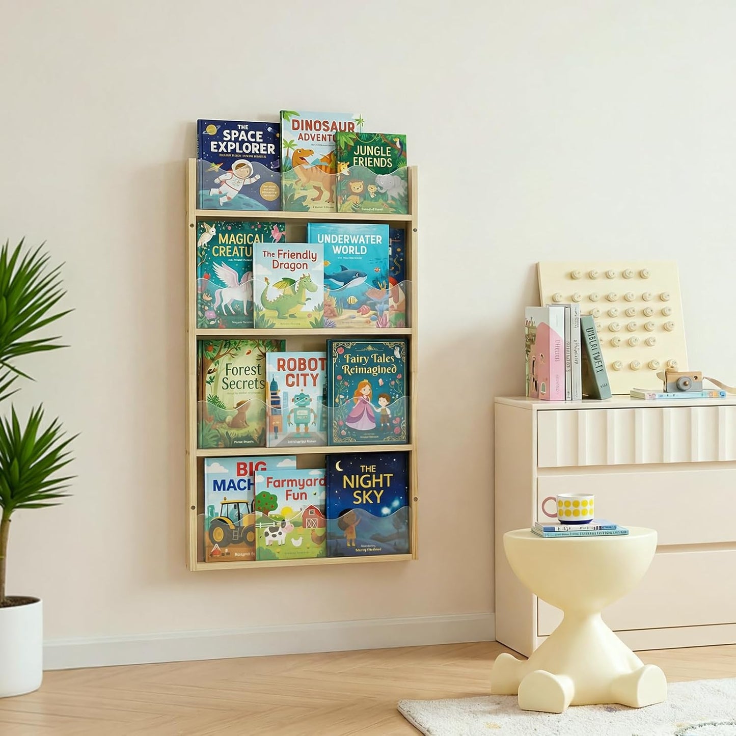 Kinder Bücherregal zur Wandmontage (4 Ebenen)