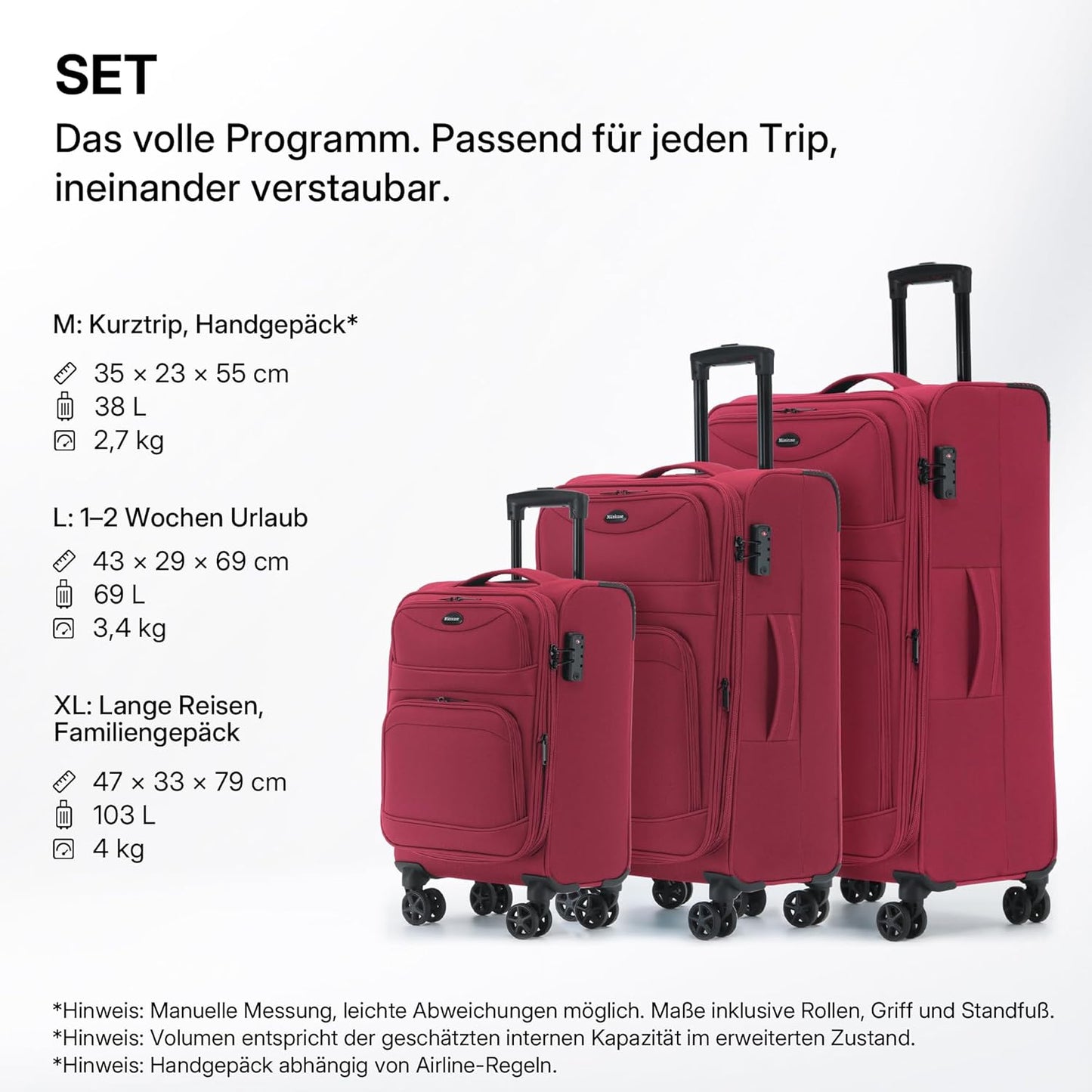 Erweiterbares Kofferset mit TSA-Schloss (3-teilig), Weinrot Kofferset (3-teilig) erweiterbar