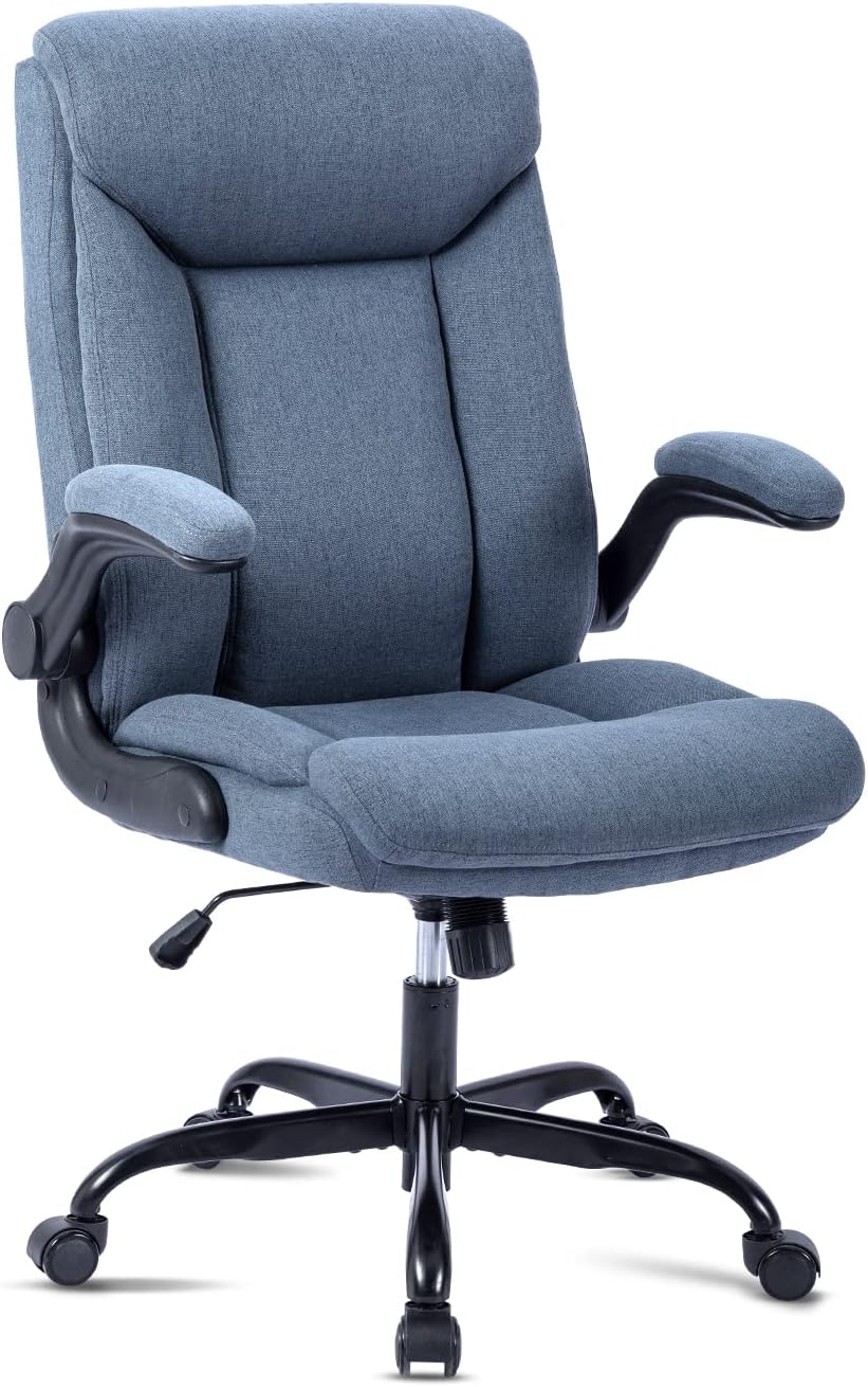 Ergonomischer Bürostuhl mit klappbarer Armlehne, Blau Stoff