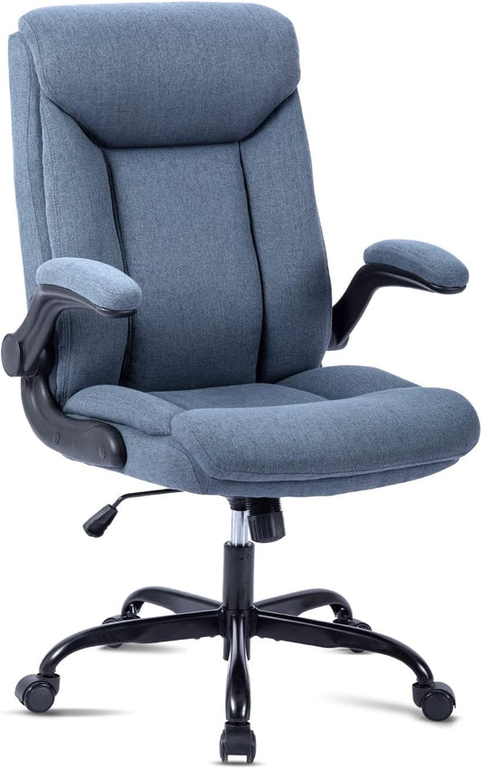 Ergonomischer Bürostuhl mit klappbarer Armlehne, Blau Stoff
