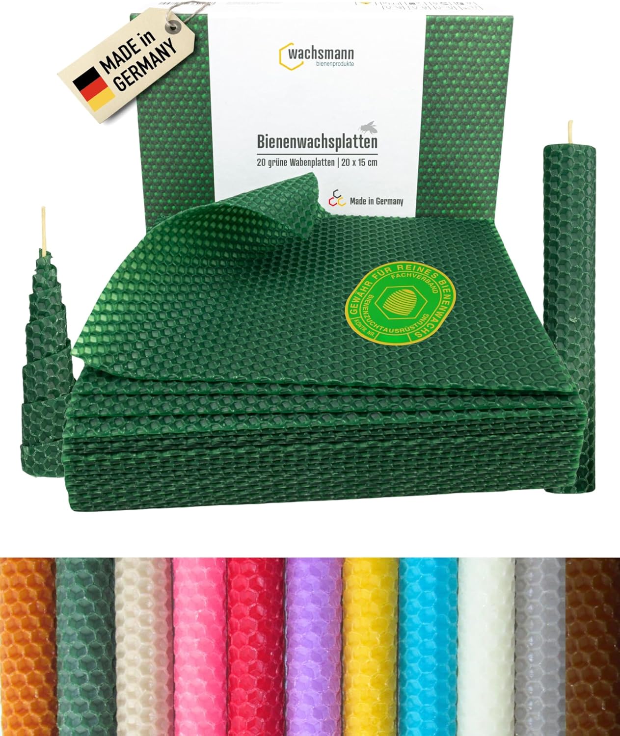20er Set Bienenwachsplatten für Kerzenherstellung, Dunkelgrün | 20 x 15 cm