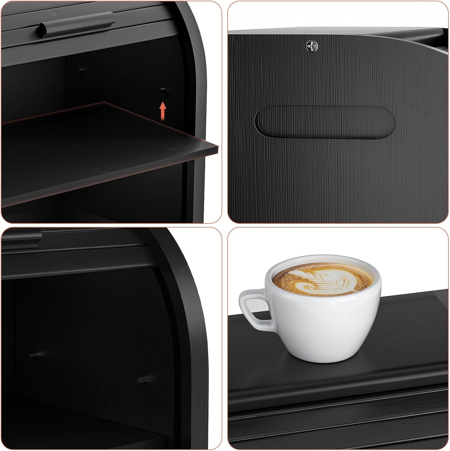 Bambus Brotkasten mit Roll-Top, Schwarz