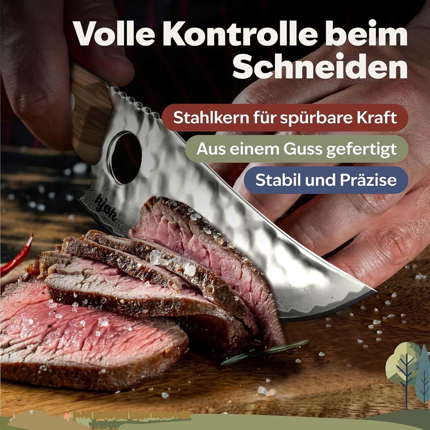 Damastmesser Kochmesser, V1: 62±2 Hrc