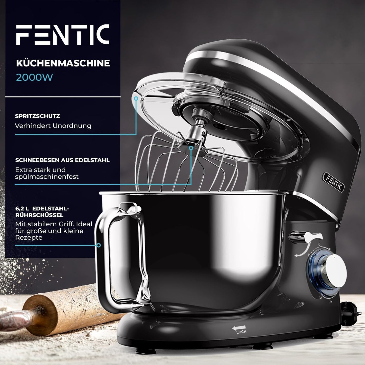 Knetmaschine mit Rührhaken, Schwarz