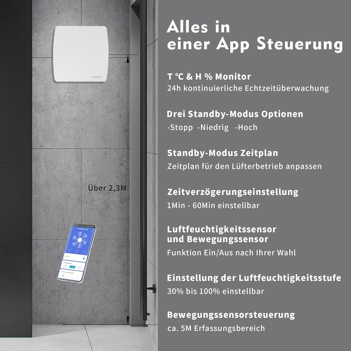 Nova100 Smart WiFi Badlüfter mit Feuchtigkeitssensor, Weiß