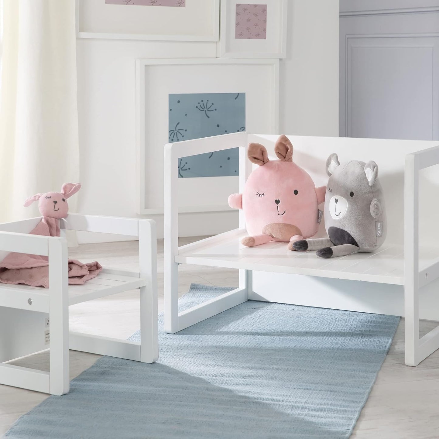 Sitzgruppe für Kinder, umwandelbar zur Bank (2-teilig), Weiss Set 2-teilig