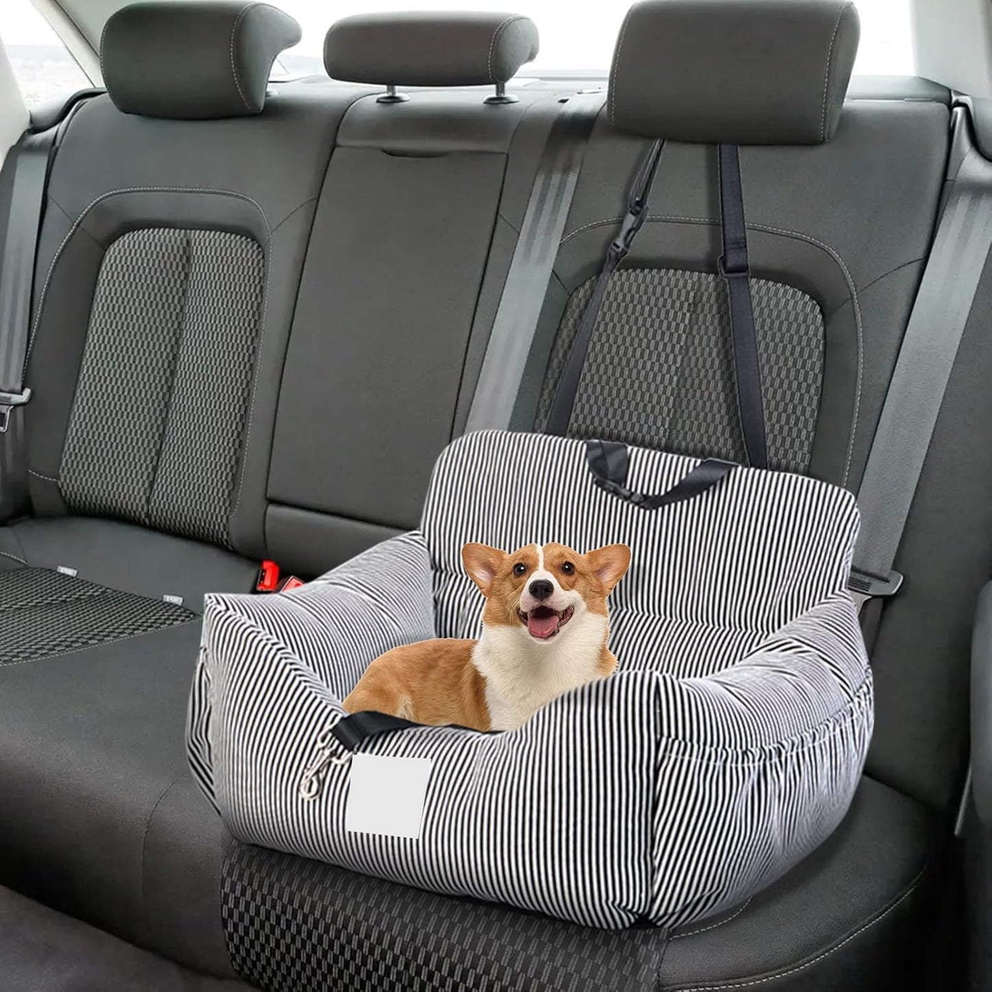 Hundeautositz mit Sicherheitsgurten, Schwarz-Weiss