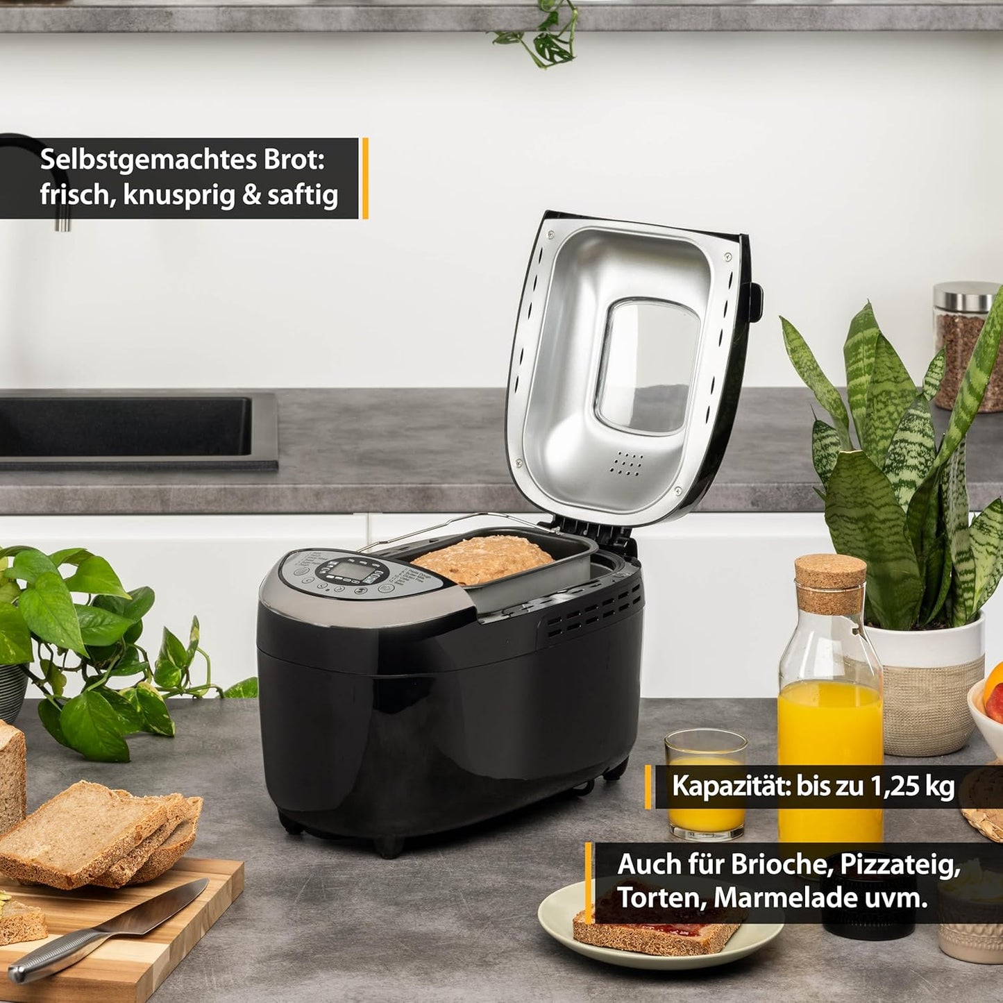 Brotbackautomat mit 12 Programmen und Timer, Schwarz/Silber