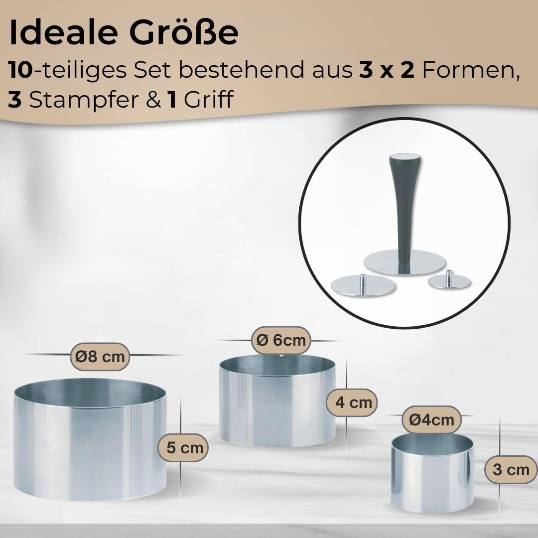 10-teiliges Dessertringe Set mit Presse