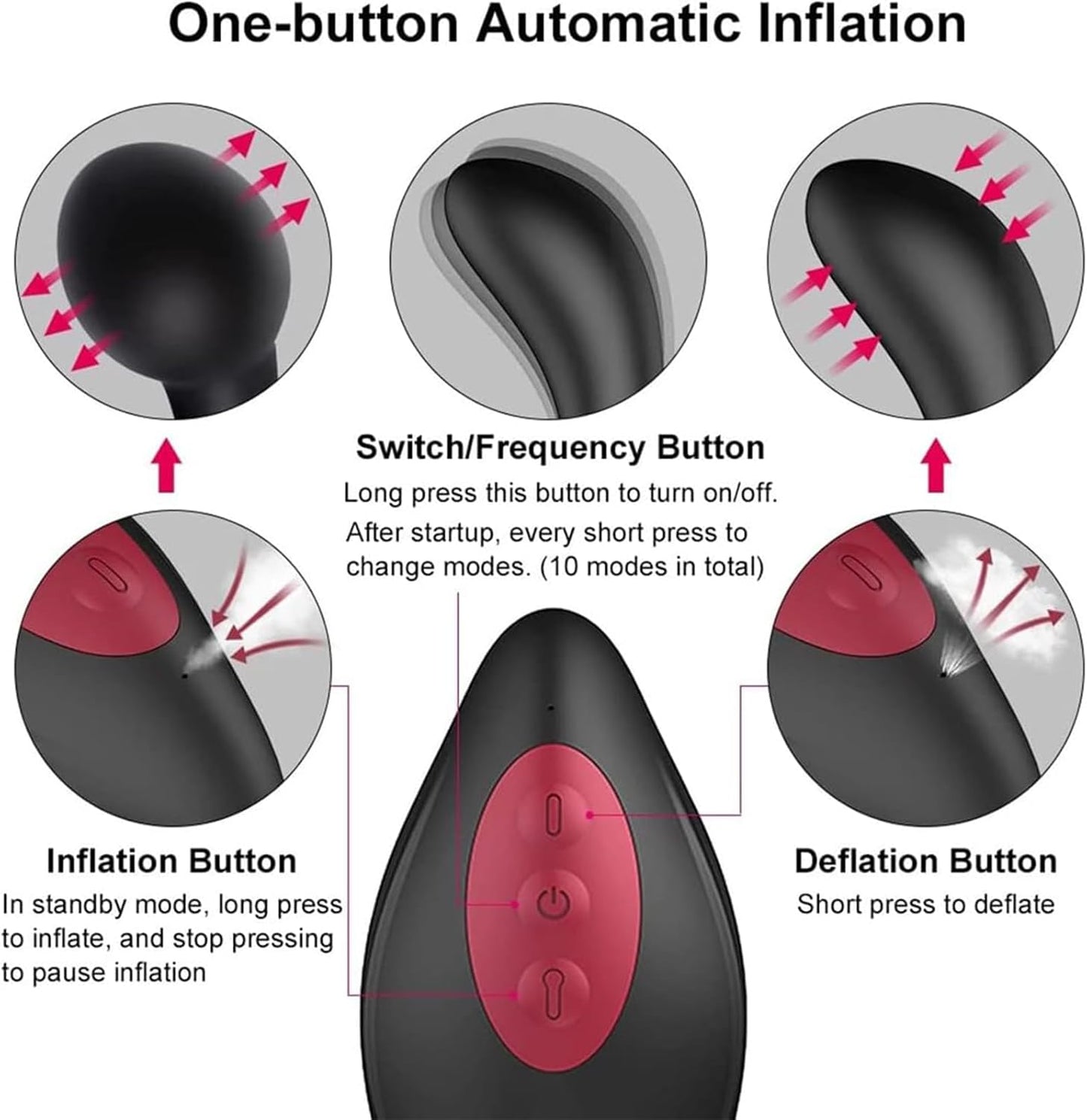 Aufblasbarer Analvibrator mit 10 Modi & Fernbedienung