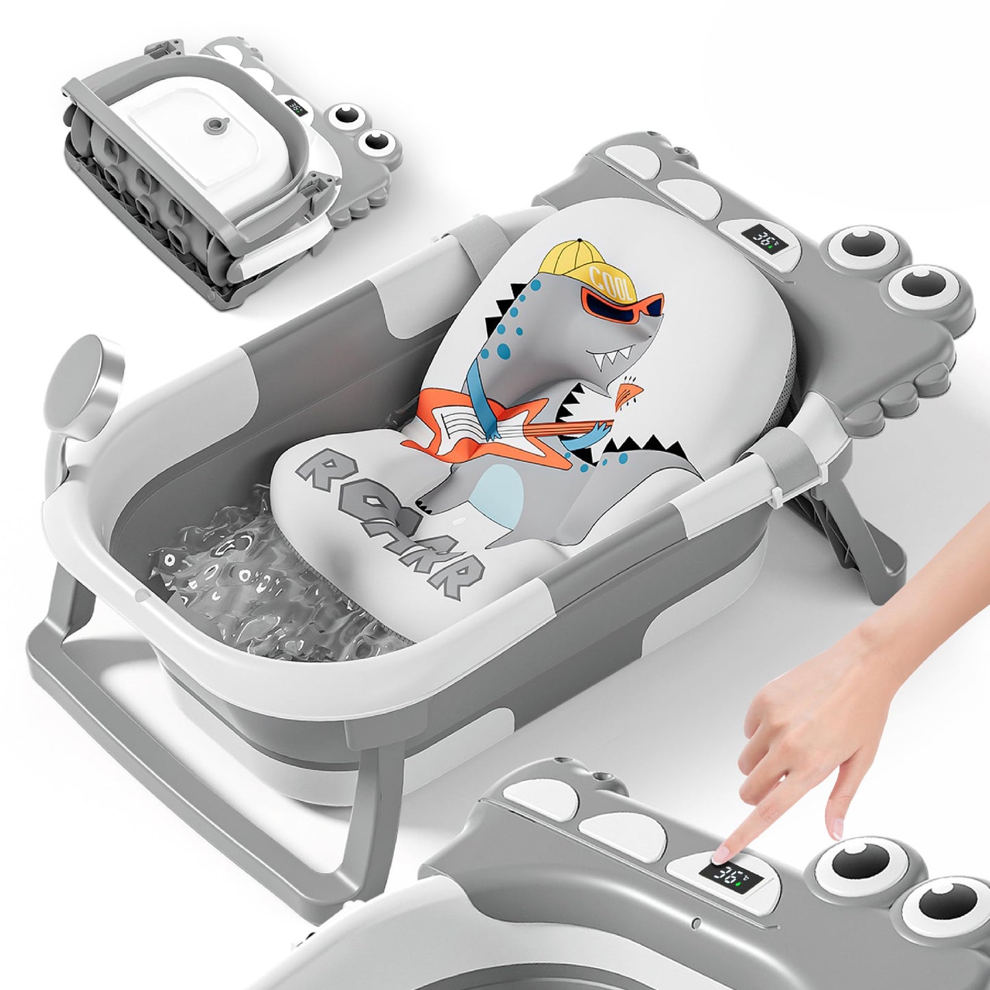 Faltbare Babybadewanne mit Badekissen, 2 x faltbar GRAU