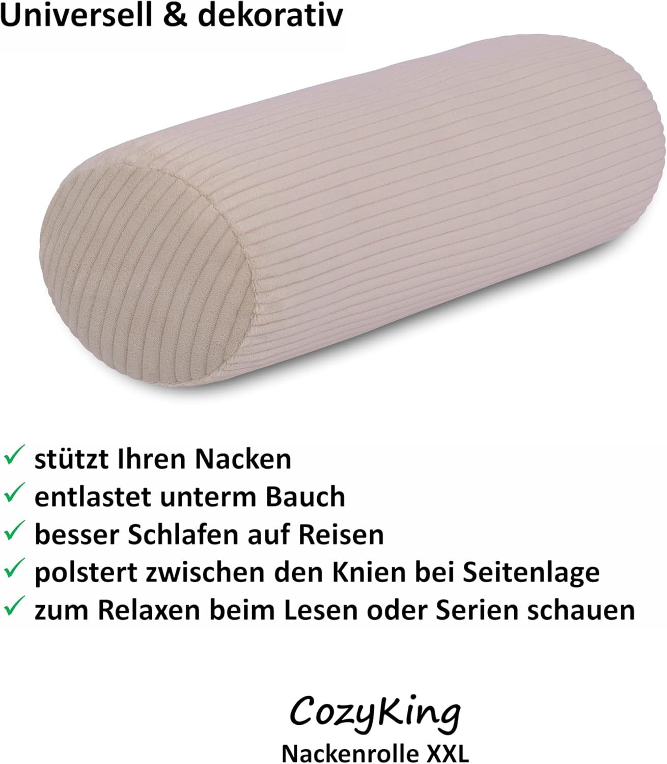 Nackenrolle in Cord Optik, Cord Cream 15 x 70 cm