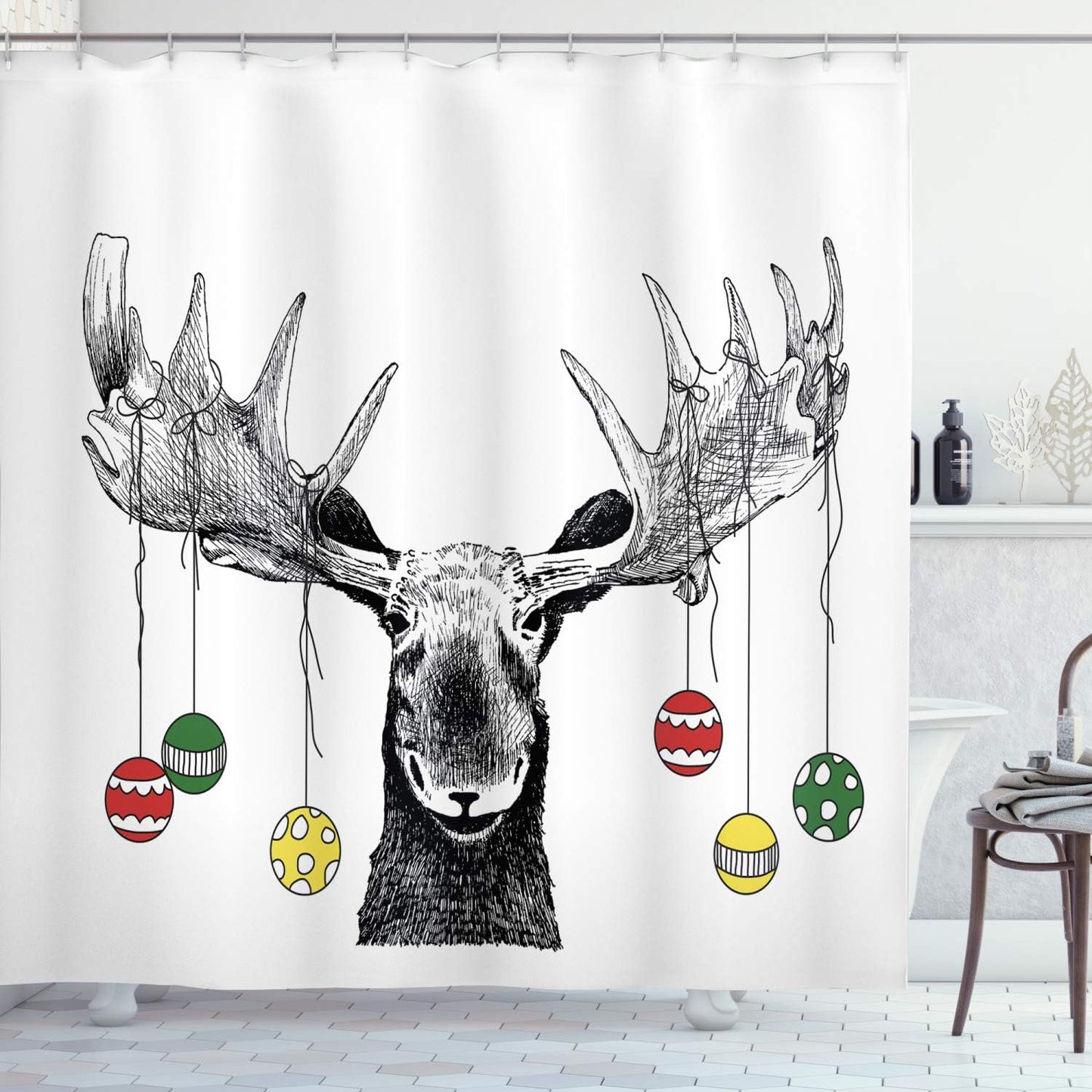Weihnachtlicher Duschvorhang-Set mit Haken, H180 x B175 cm (1er Pack) Mehrfarbig Grau