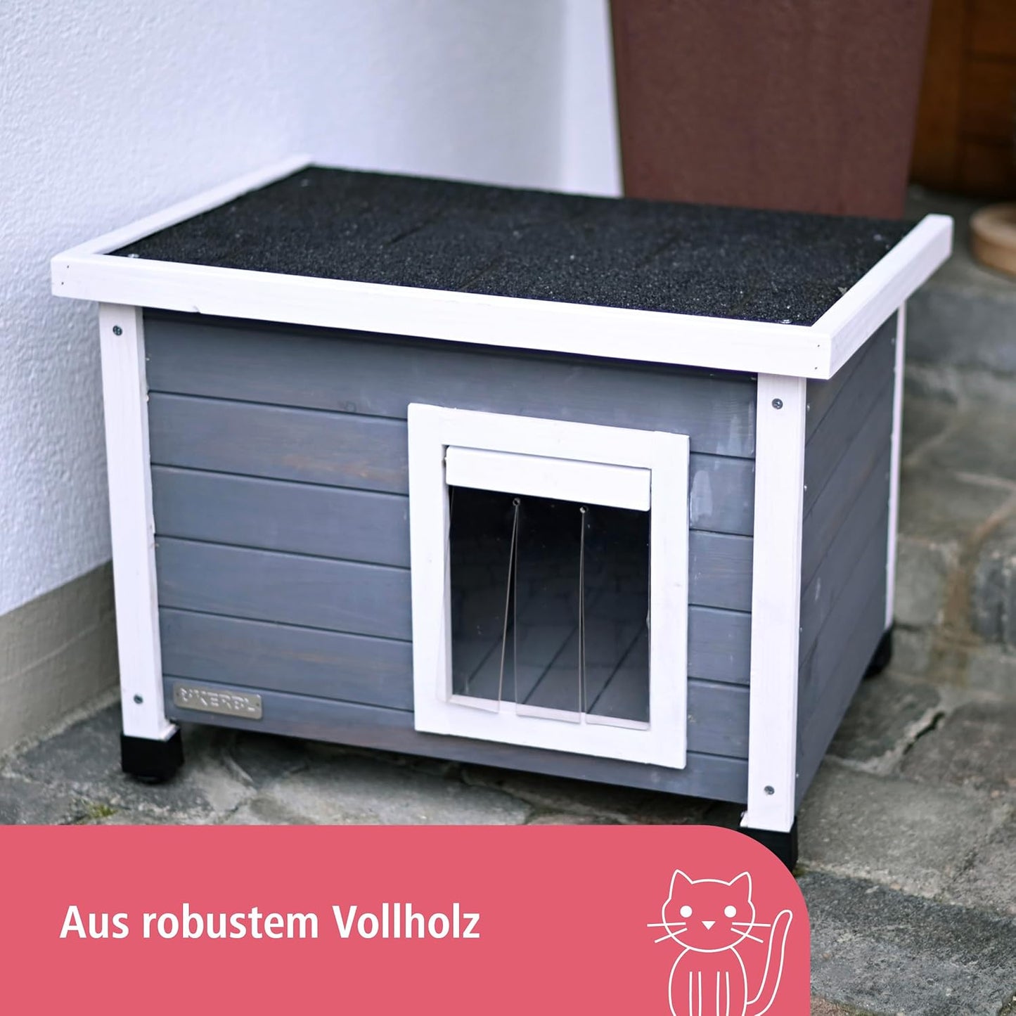 Katzenhaus Rustica, weiß/grau
