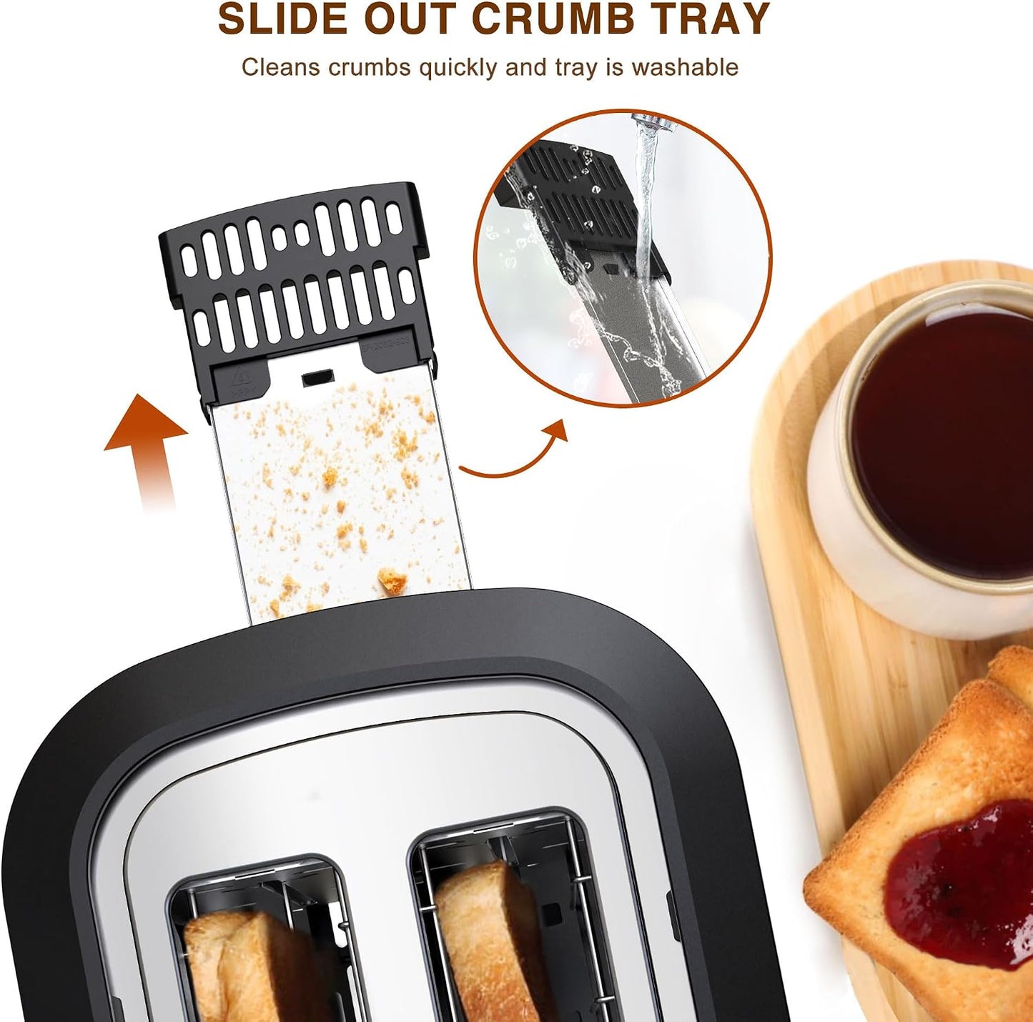 Edelstahl-Toaster mit 6 Bräunungsstufen und Funktionen