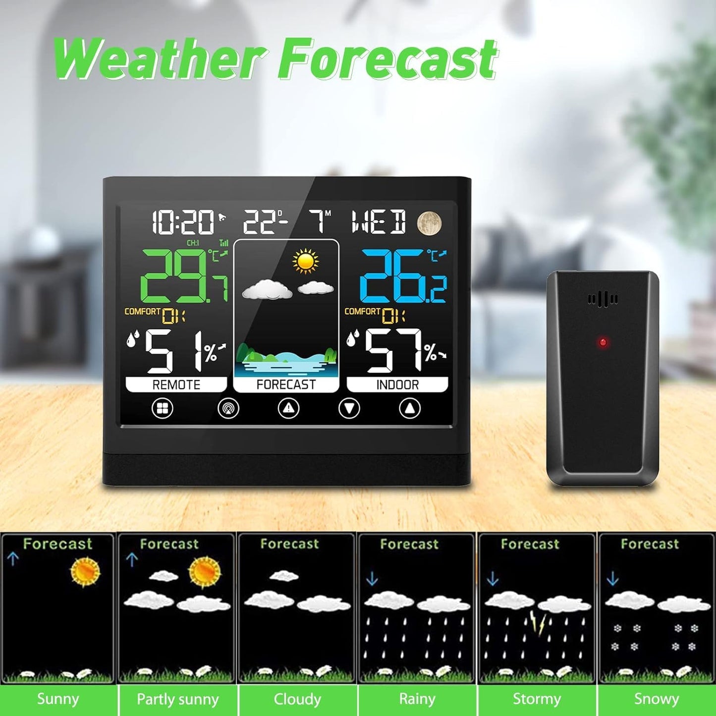 Funk-Wetterstation mit Aussensensor, 5.8'' Wetterstation mit 1 Aussensensor