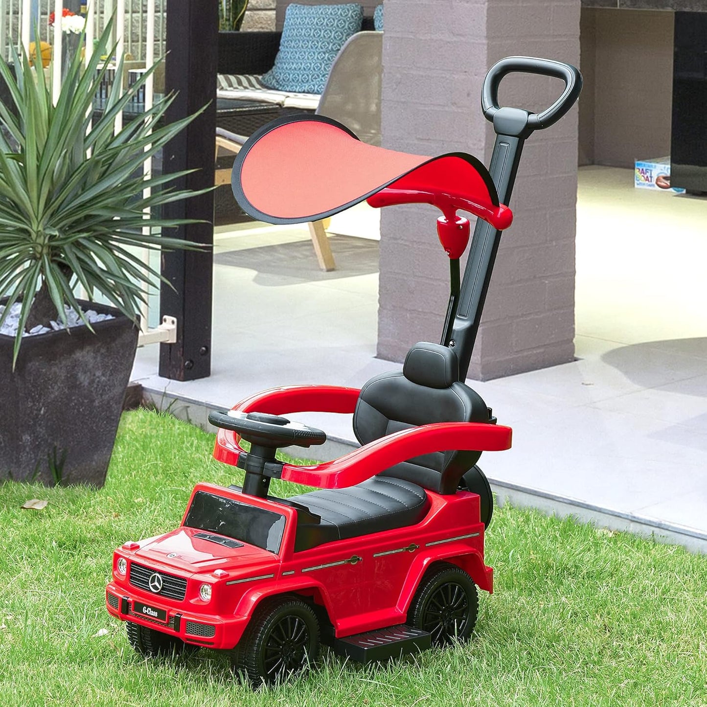 Rutschauto mit Schiebstange, Rot