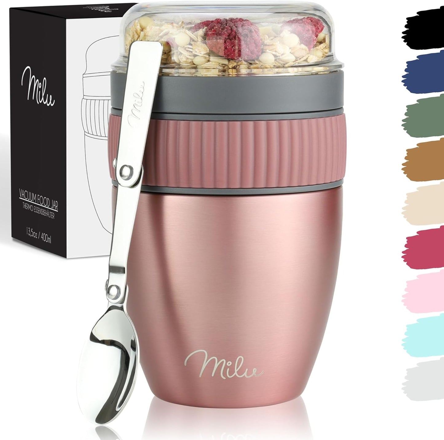 Müslibecher to go mit Löffel, Rose Gold Edelstahl