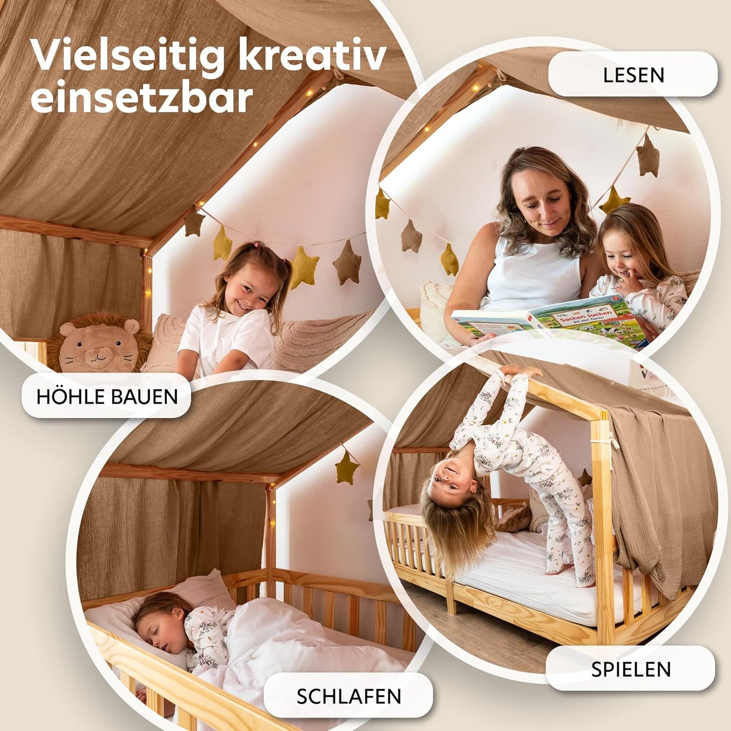 Betthimmel für Hausbett, Nougat mit Gold 135 x 420cm