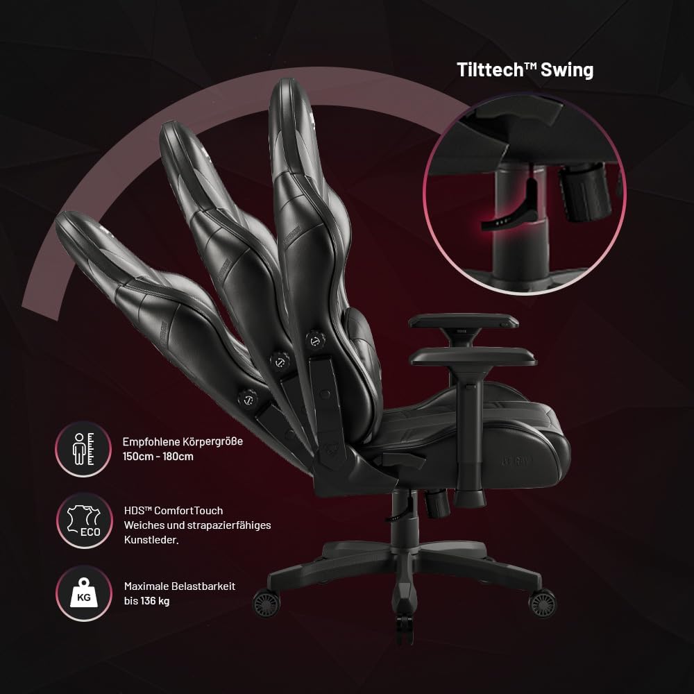 X-Ray Gaming Stuhl mit 4D-Armlehnen & Wippfunktion, Schwarz-grau Normal (L)