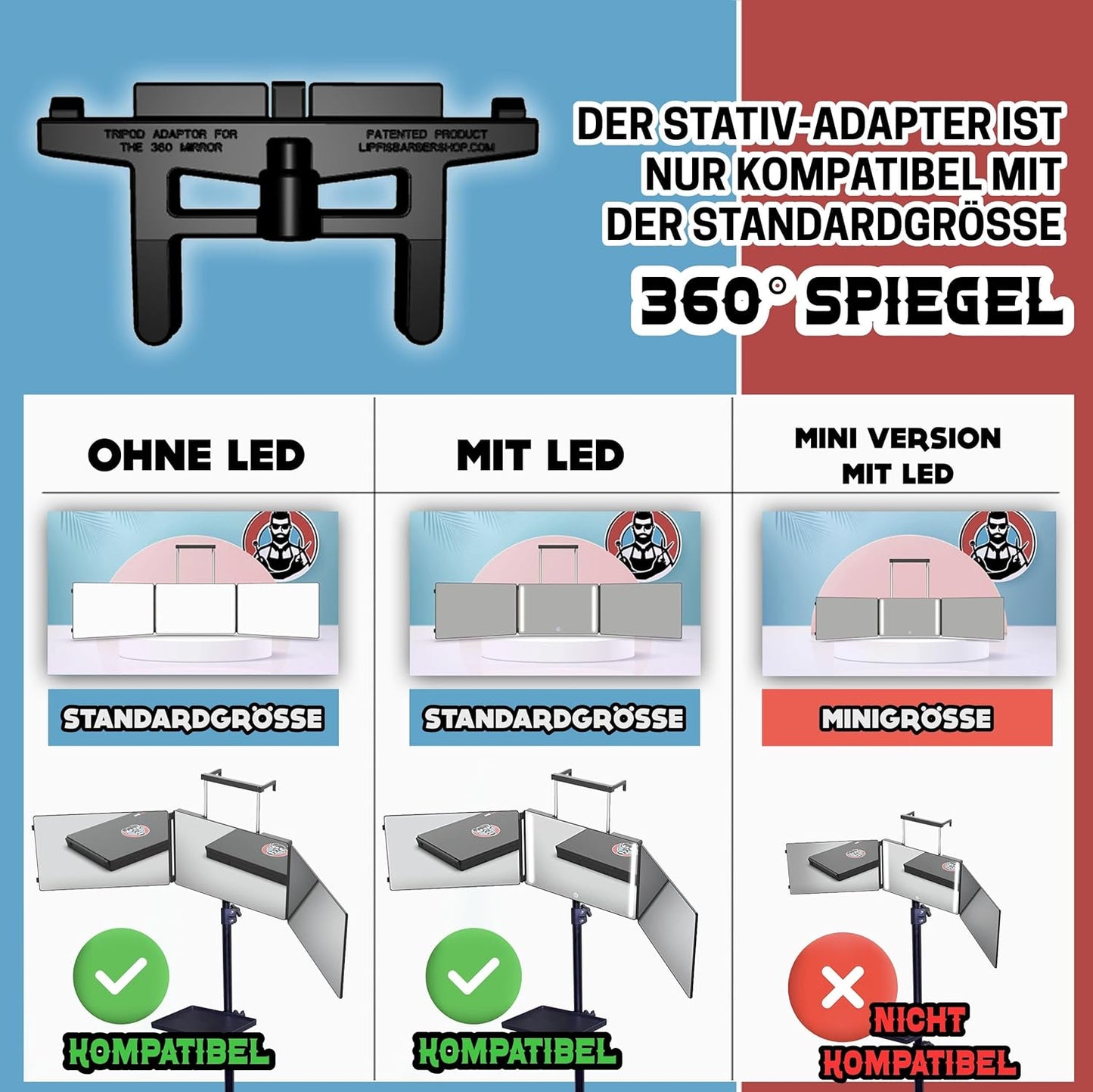 Stativadapter für 360° True Crystal Spiegel, Stativ + Adapter
