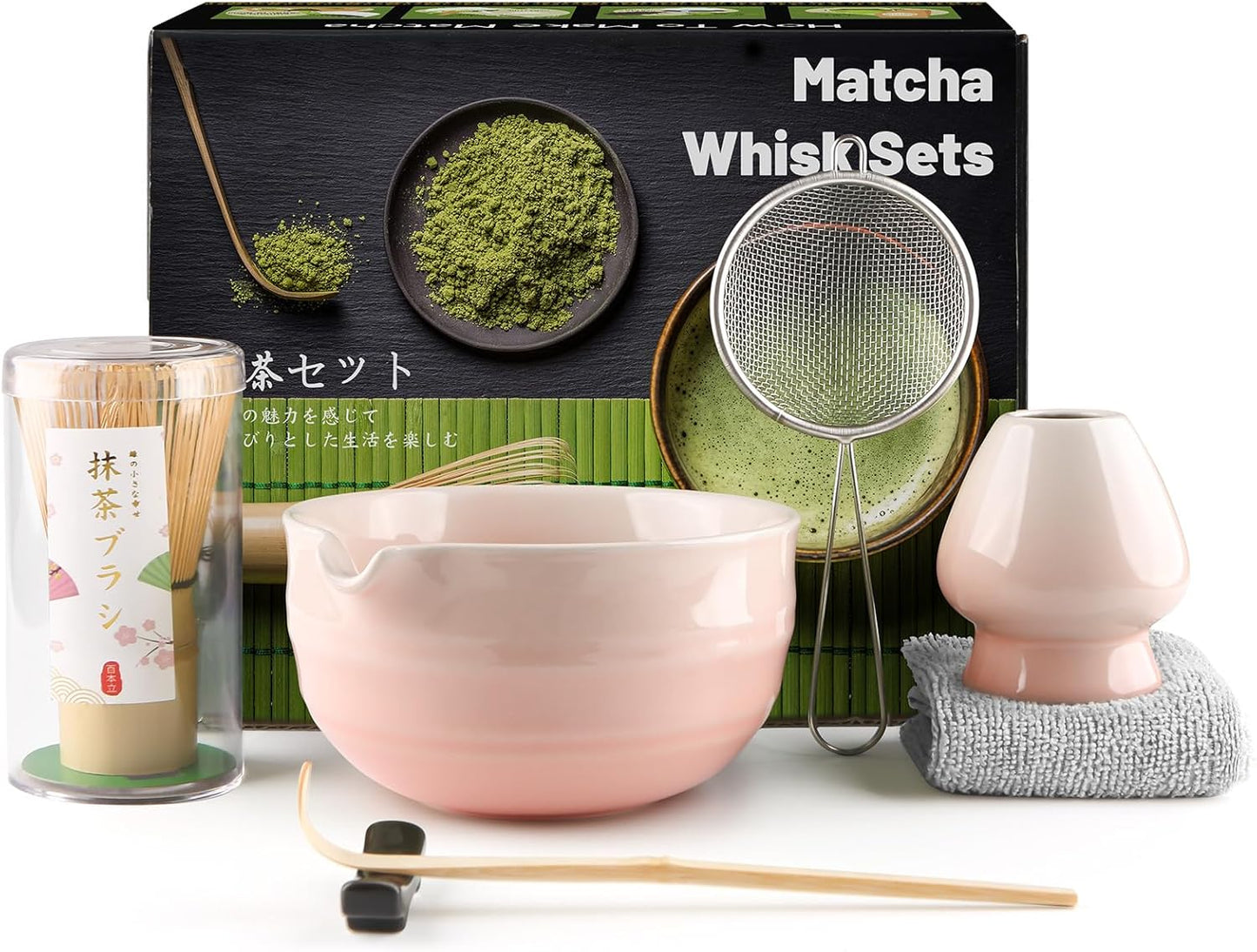 7-teiliges Matcha-Teeset mit Zubehör, Rosa Farbverlauf
