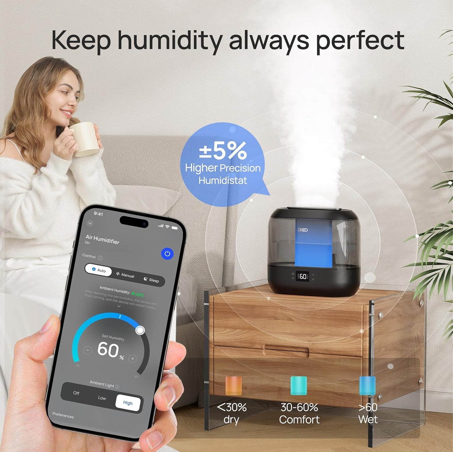 Smart Luftbefeuchter, Schwarz 4L
