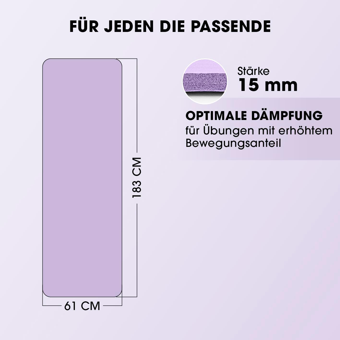Gelenkschonende Fitnessmatte für Indoor/Outdoor (183x61cm), 183 x 61 x 1,5 cm Violett