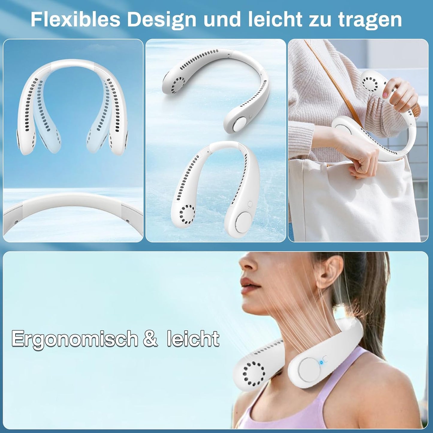 Bladeless Nackenventilator mit 360° Luftstrom, Warmweiss