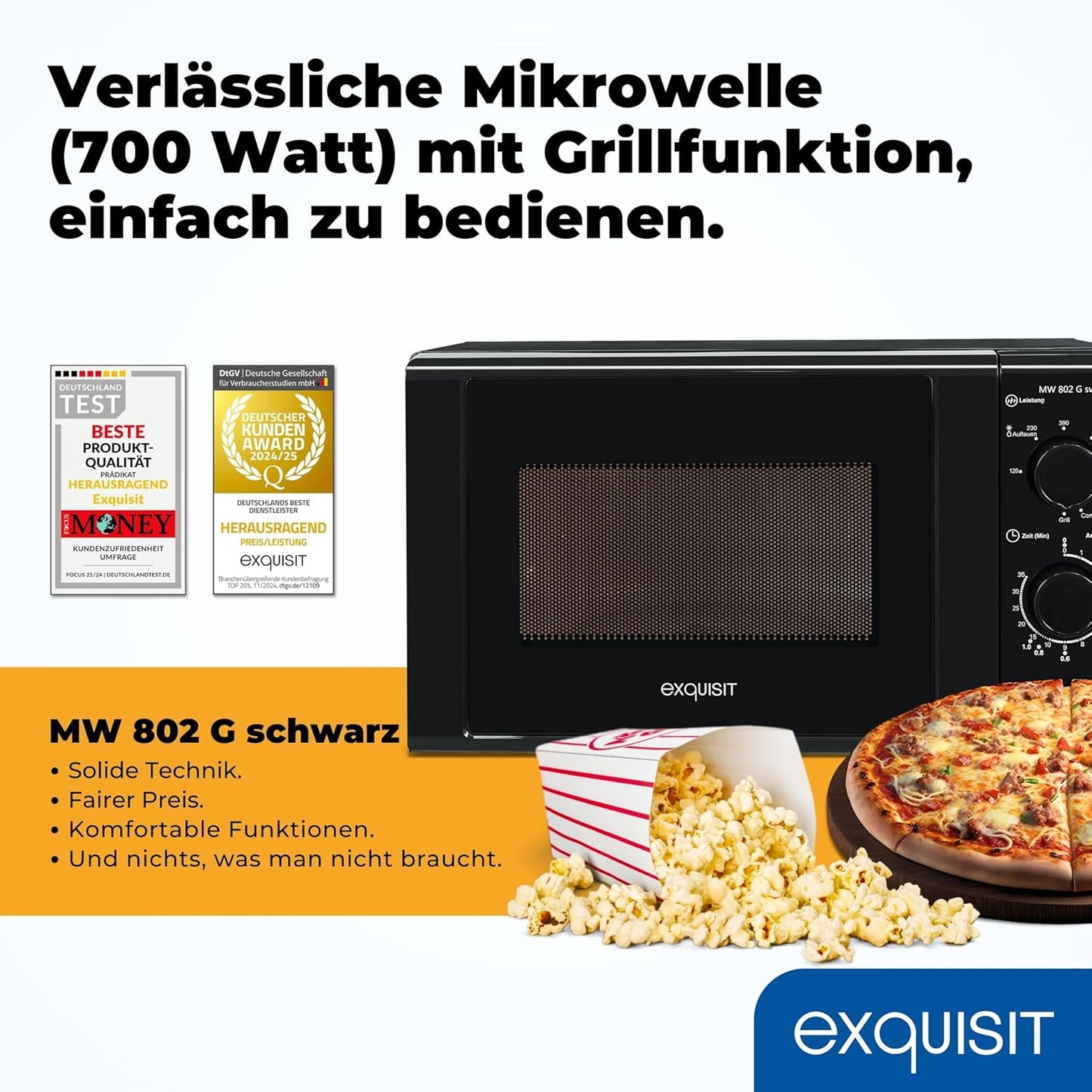 MW 802G Mikrowelle mit Grill, Schwarz