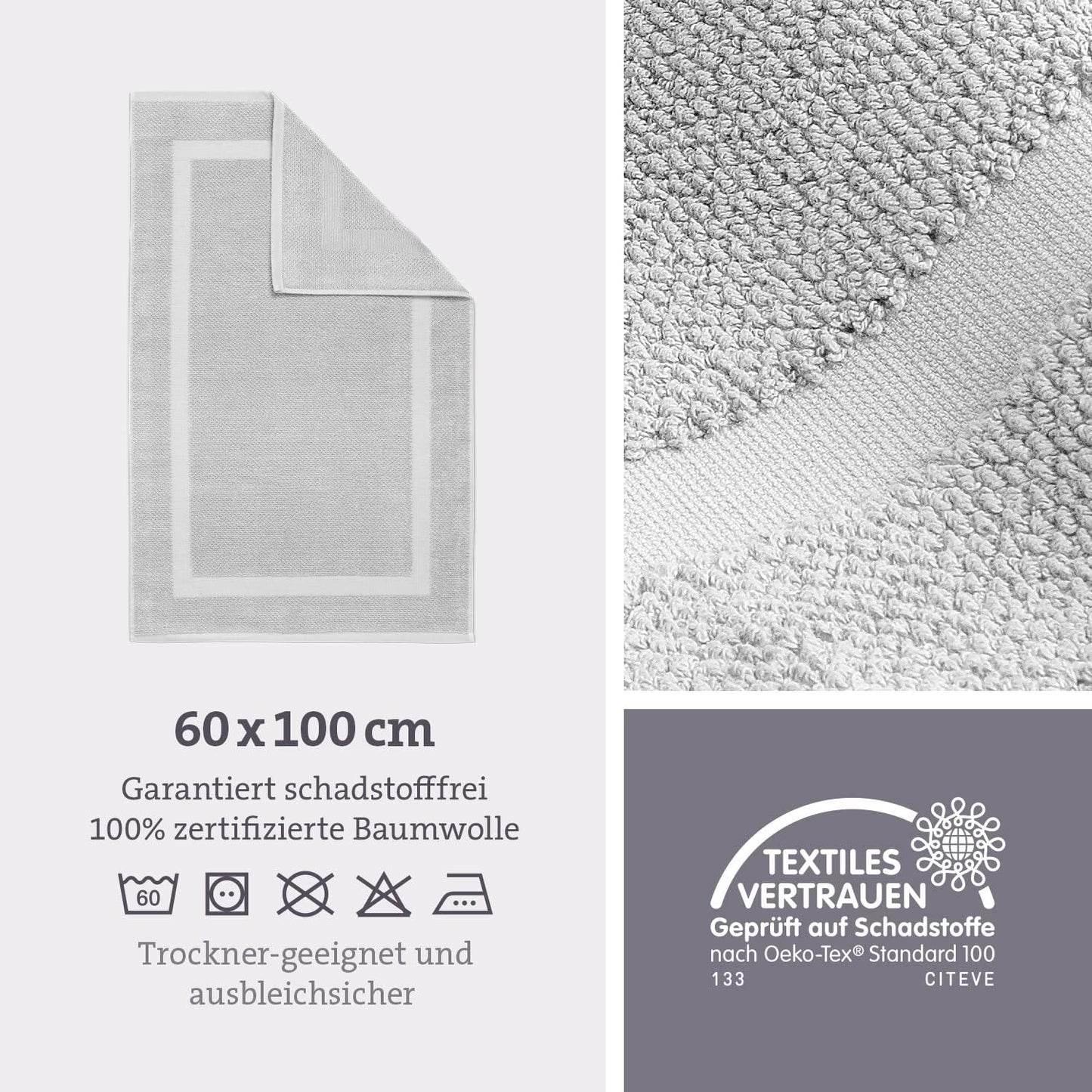 Badvorleger, 60 x 100 cm, 60 x 100 cm (Rechteckig) Silbergrau