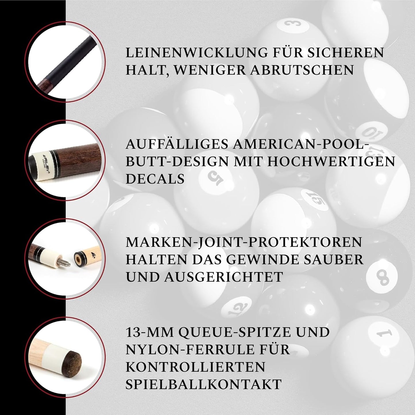 Billardqueue mit Tragetasche, Dunkle Holzfärbung mit Koffer
