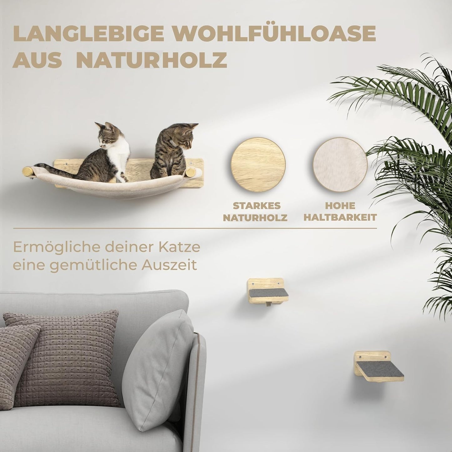 3-teiliges Kletterwand-Set mit Hängematte, Naturdunkel 3er Set