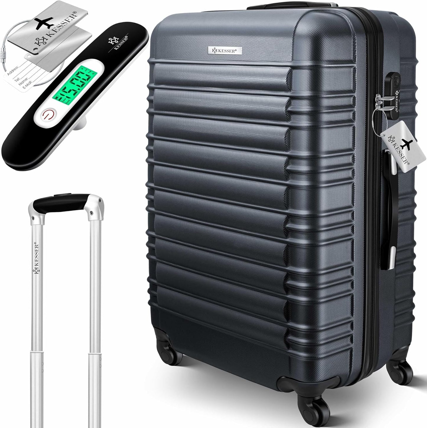 Hartschalen-Reisekoffer-Set mit Kofferwaage, Anthrazit