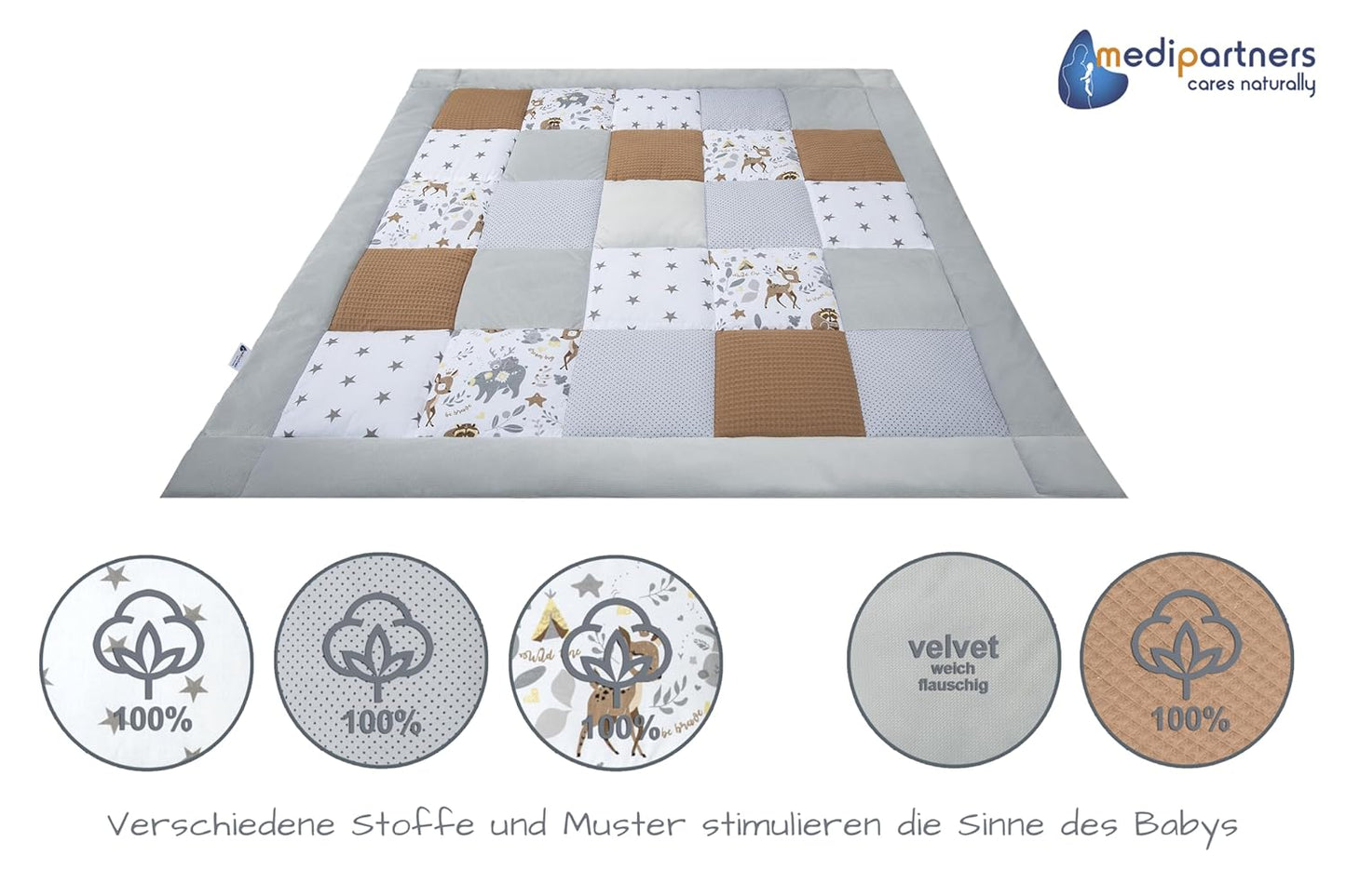 Krabbeldecke Minky Waffel, 120x120cm Reh