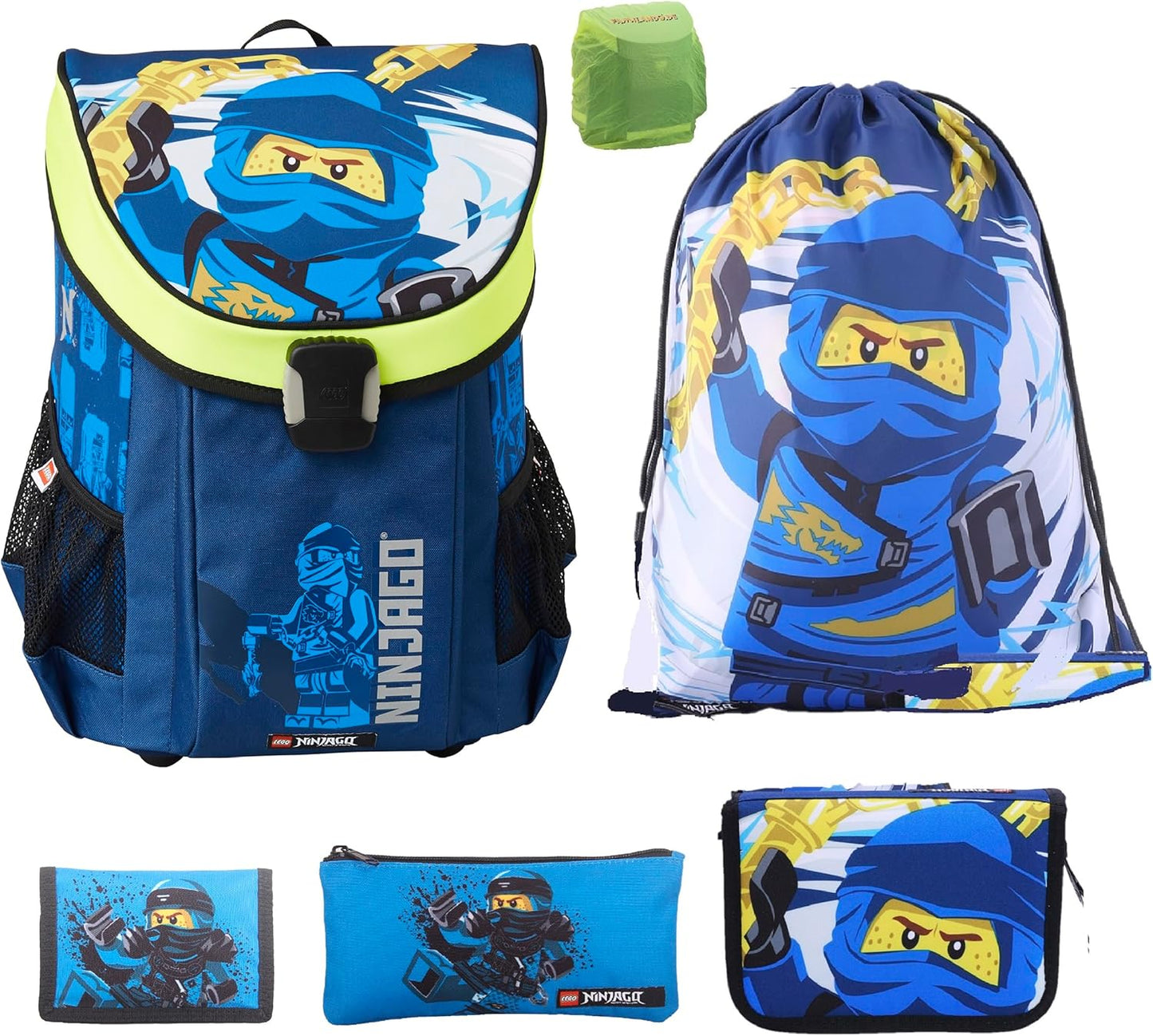 Ninjago Schulranzen-Set, Blau 6-teiliges Set mit Federmappe
