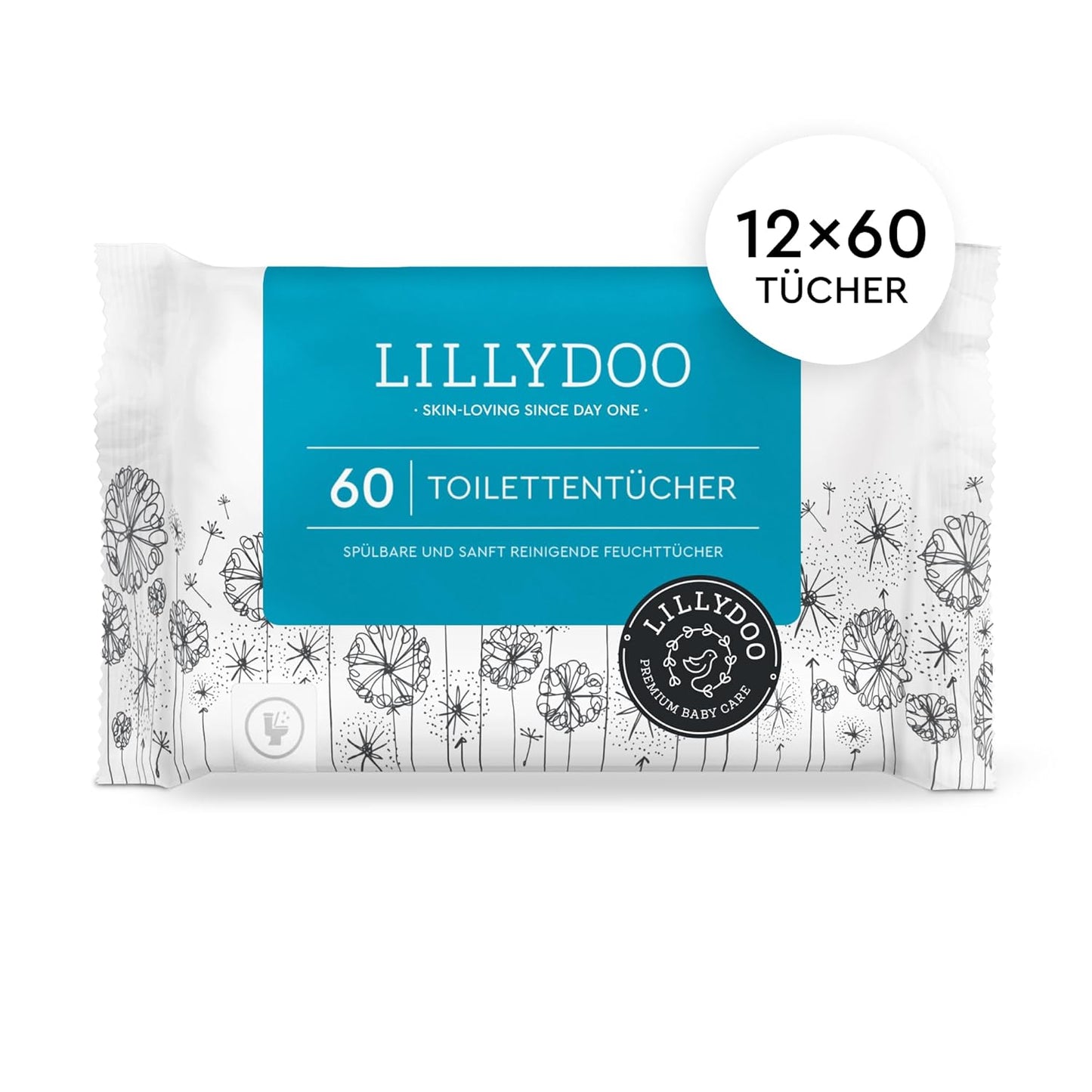 Feuchte Toilettentücher, spülbar, 60 stück (12er Pack)
