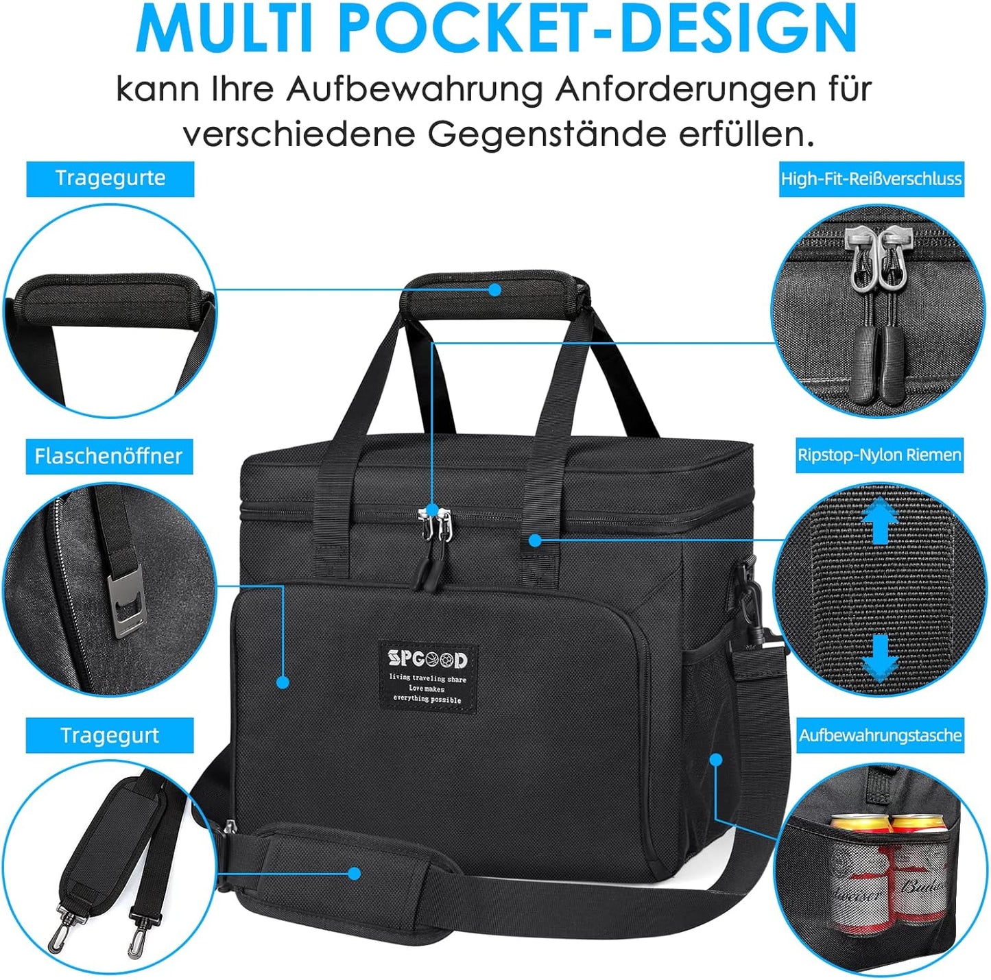 Isolierte Kühltasche für Picknick und Büro (20L), Schwarz 20L