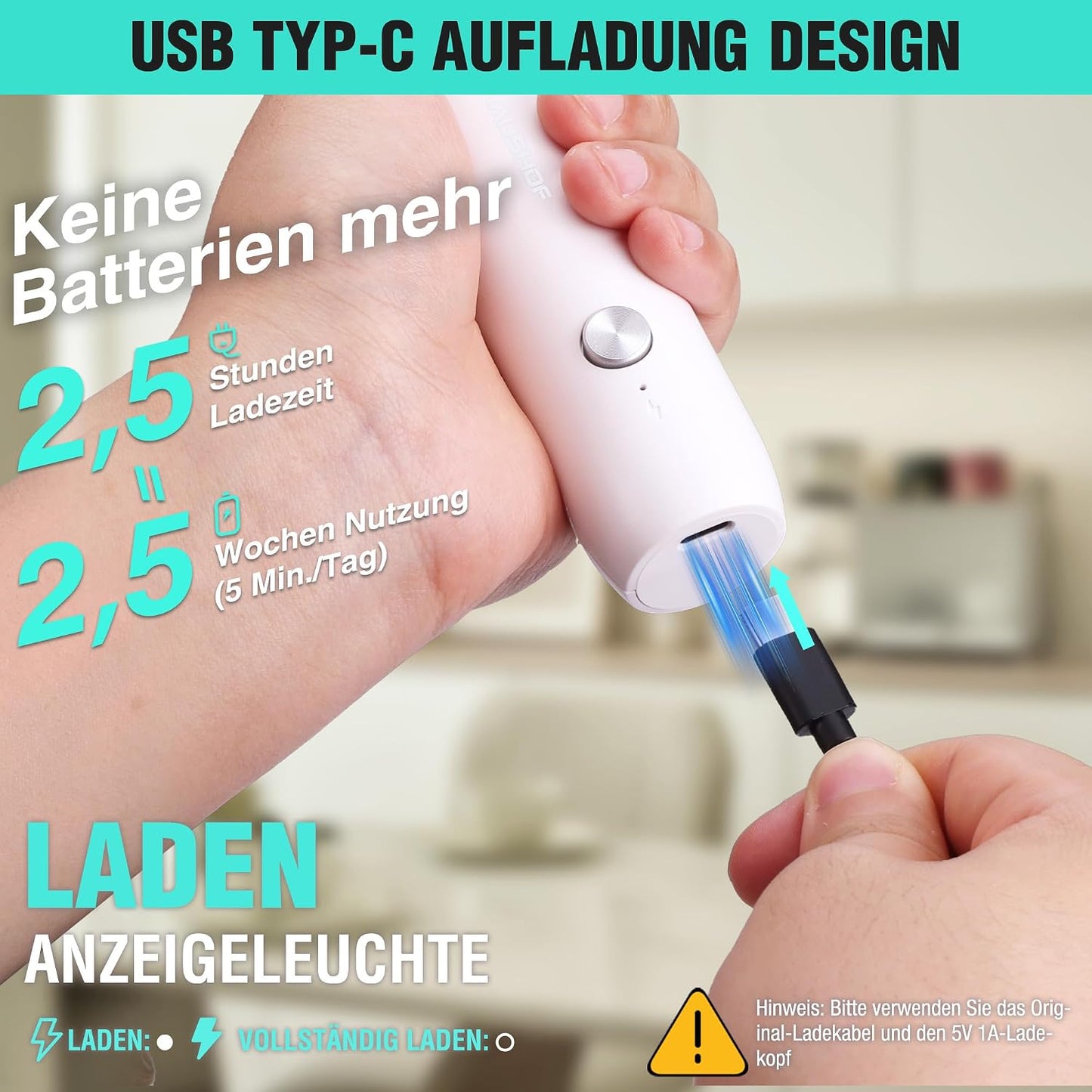 Wiederaufladbarer Hand-Milchaufschäumer mit Ständer, Weiss
