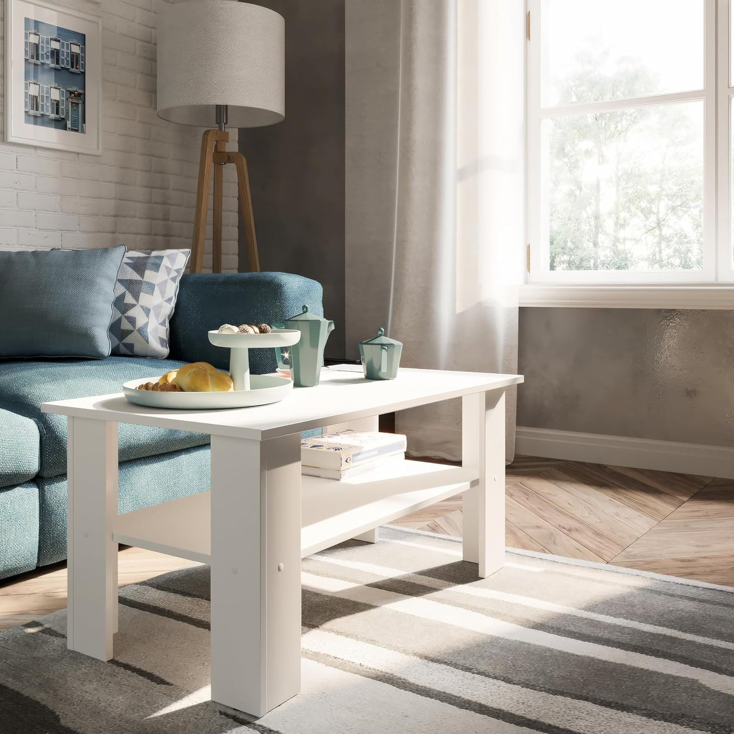 Couchtisch - Wohnzimmertisch Holz, 90 x 50 x 43 cm Weiss