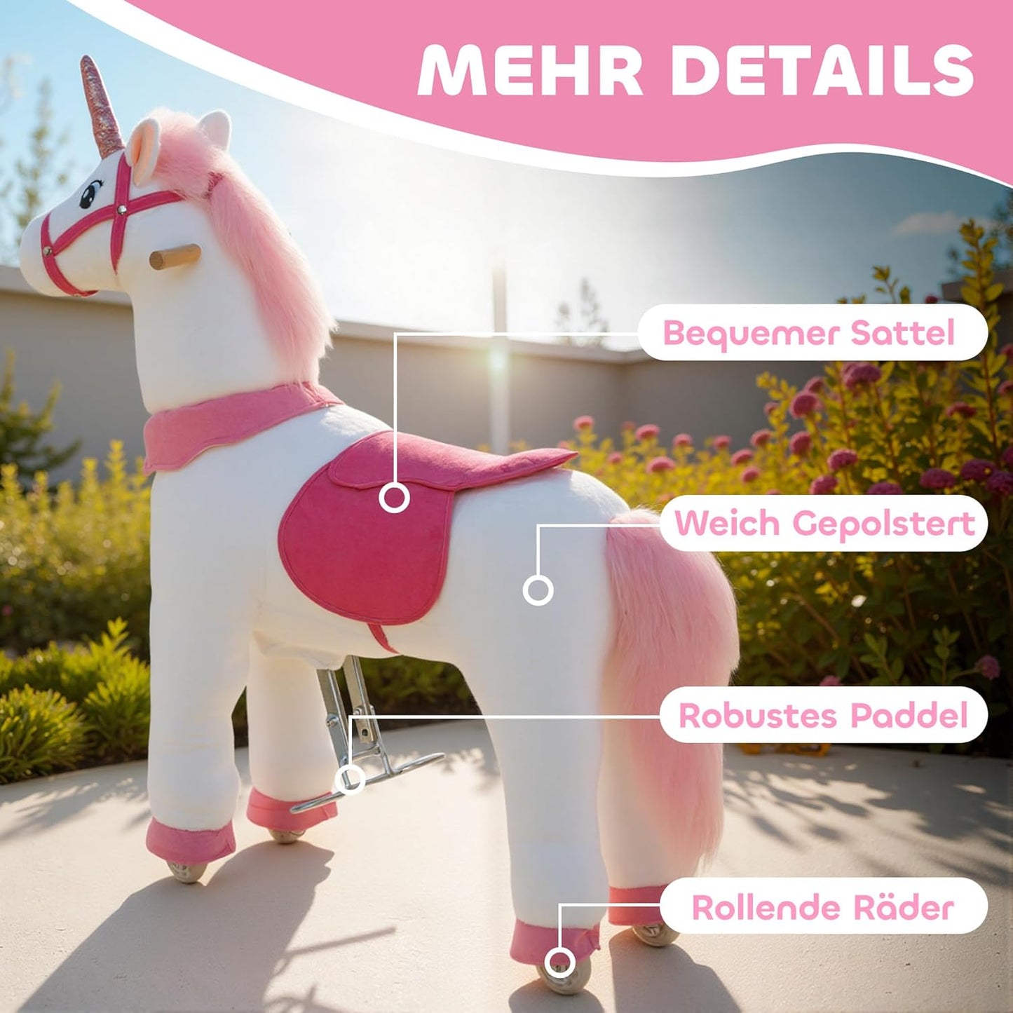 Reitpferd auf Rollen im Einhorn-Design für Kinder
